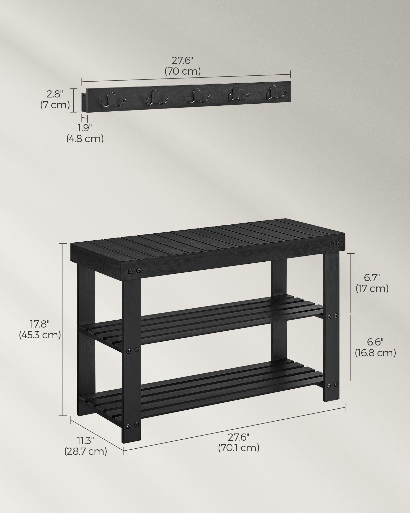 Coat Rack and 3-Tier Bamboo Shoe Bench Set Ink Black FredCo