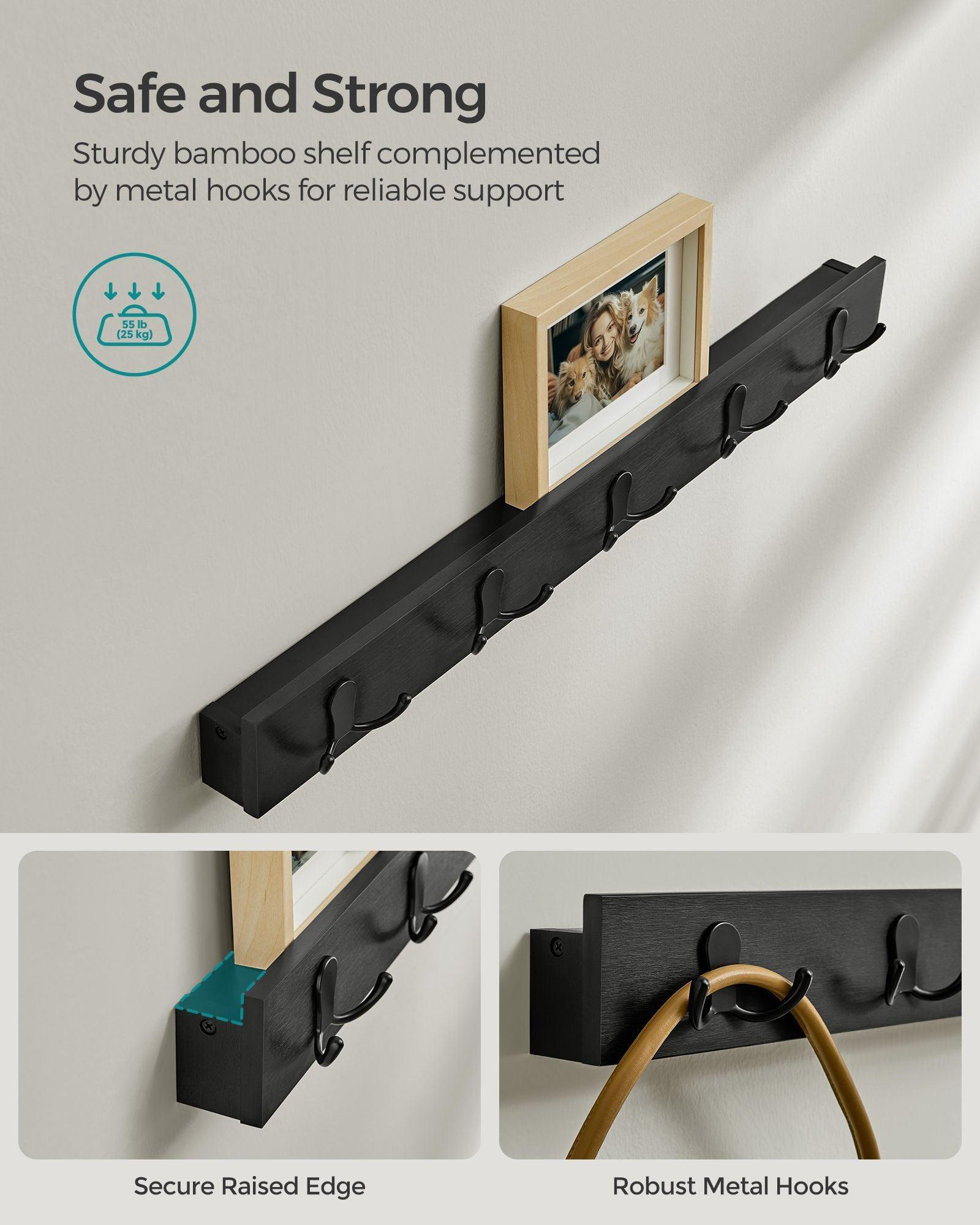 Coat Rack and 3-Tier Bamboo Shoe Bench Set Ink Black FredCo