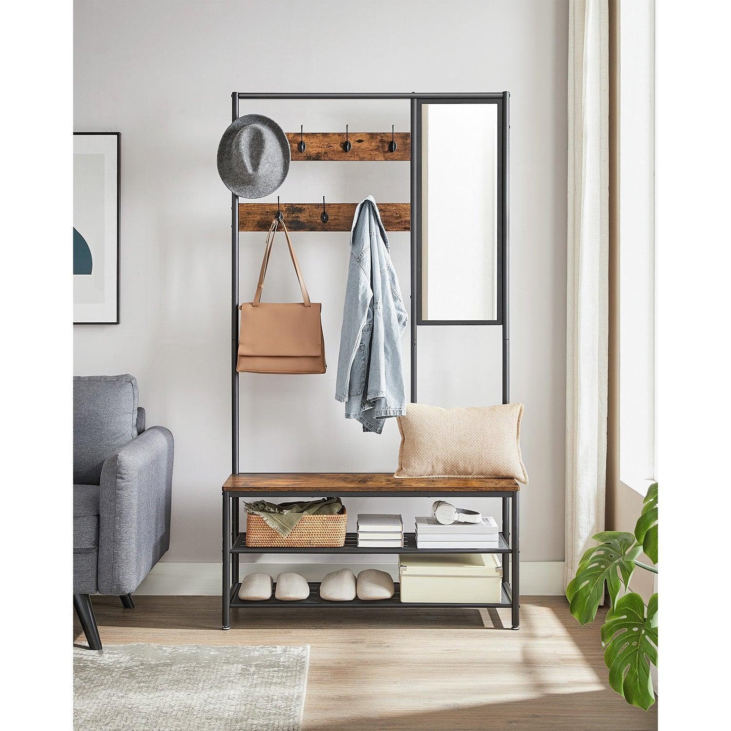 Coat Rack Shoe Bench with Mirror FredCo