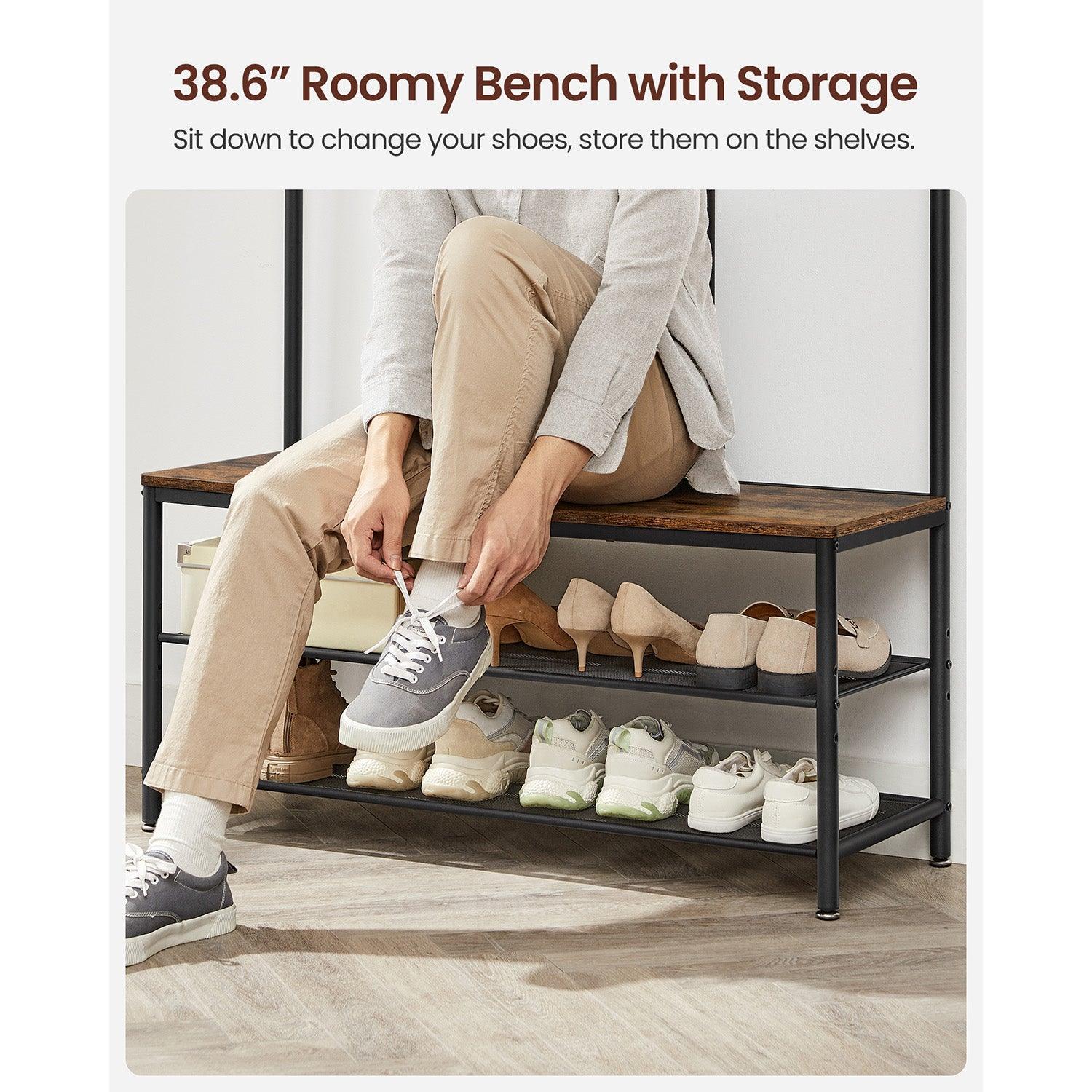 Coat Rack Shoe Bench with Mirror FredCo