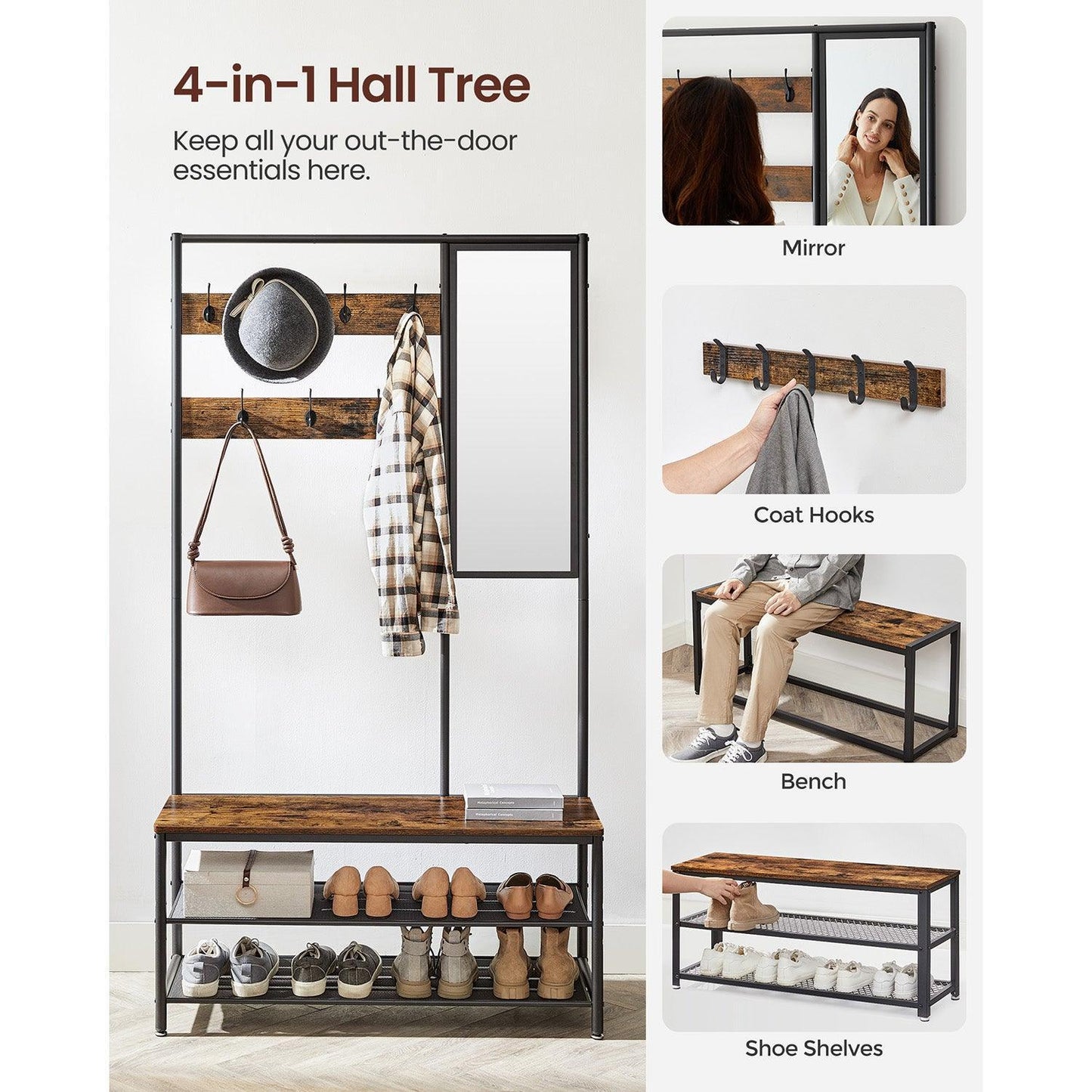 Coat Rack Shoe Bench with Mirror FredCo