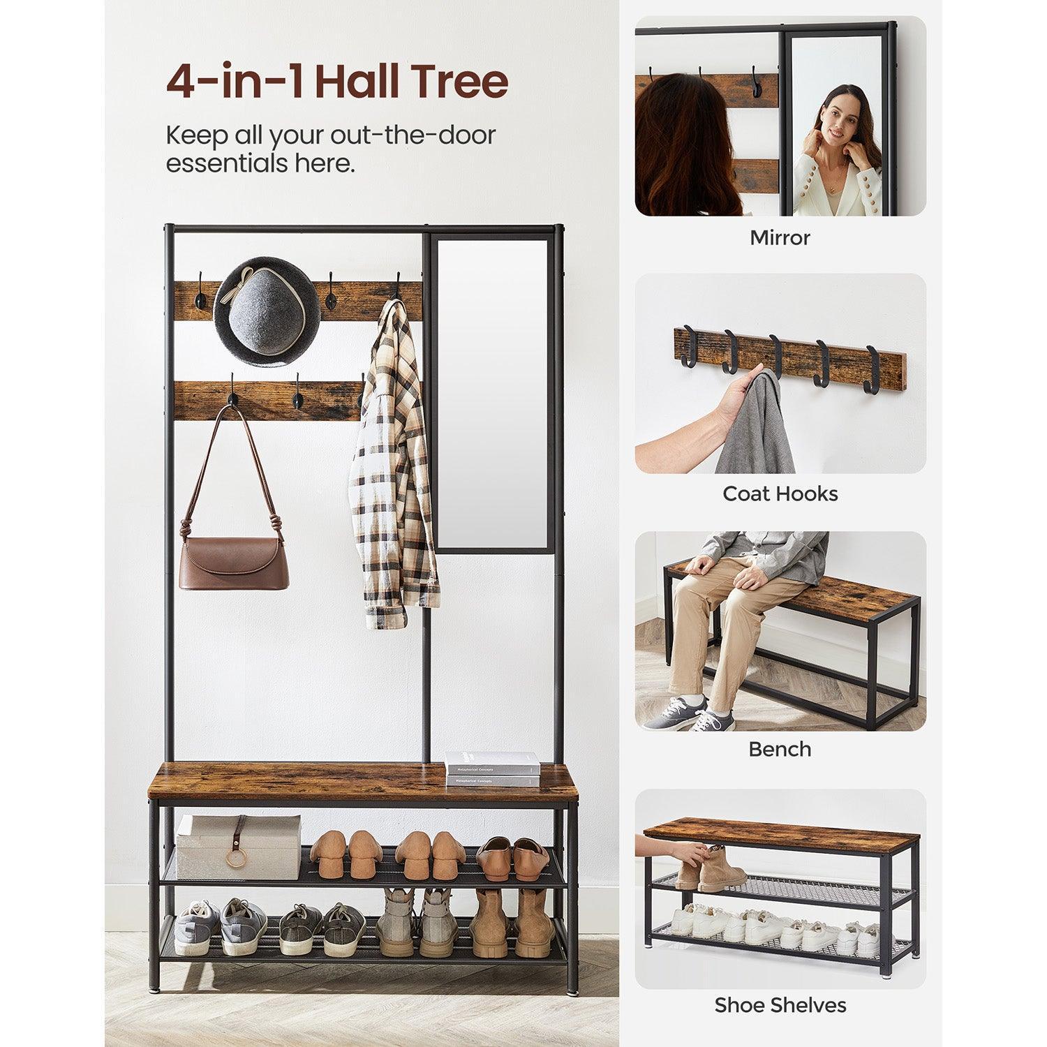 Coat Rack Shoe Bench with Mirror FredCo