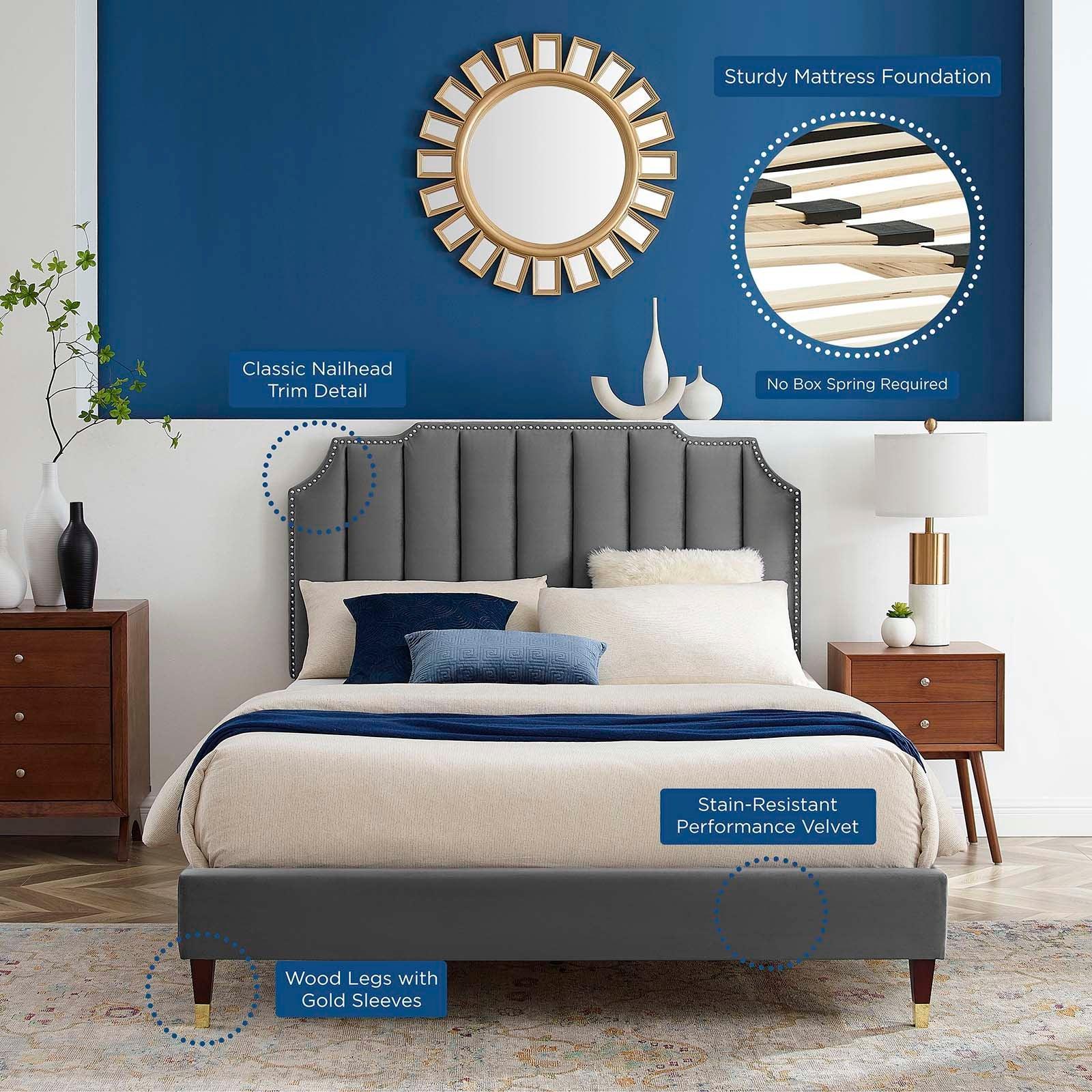 Colette King Performance Velvet Platform Bed, MOD-7074 FredCo