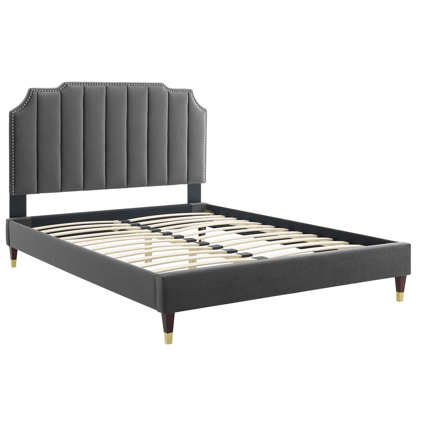 Colette King Performance Velvet Platform Bed, MOD-7074 FredCo