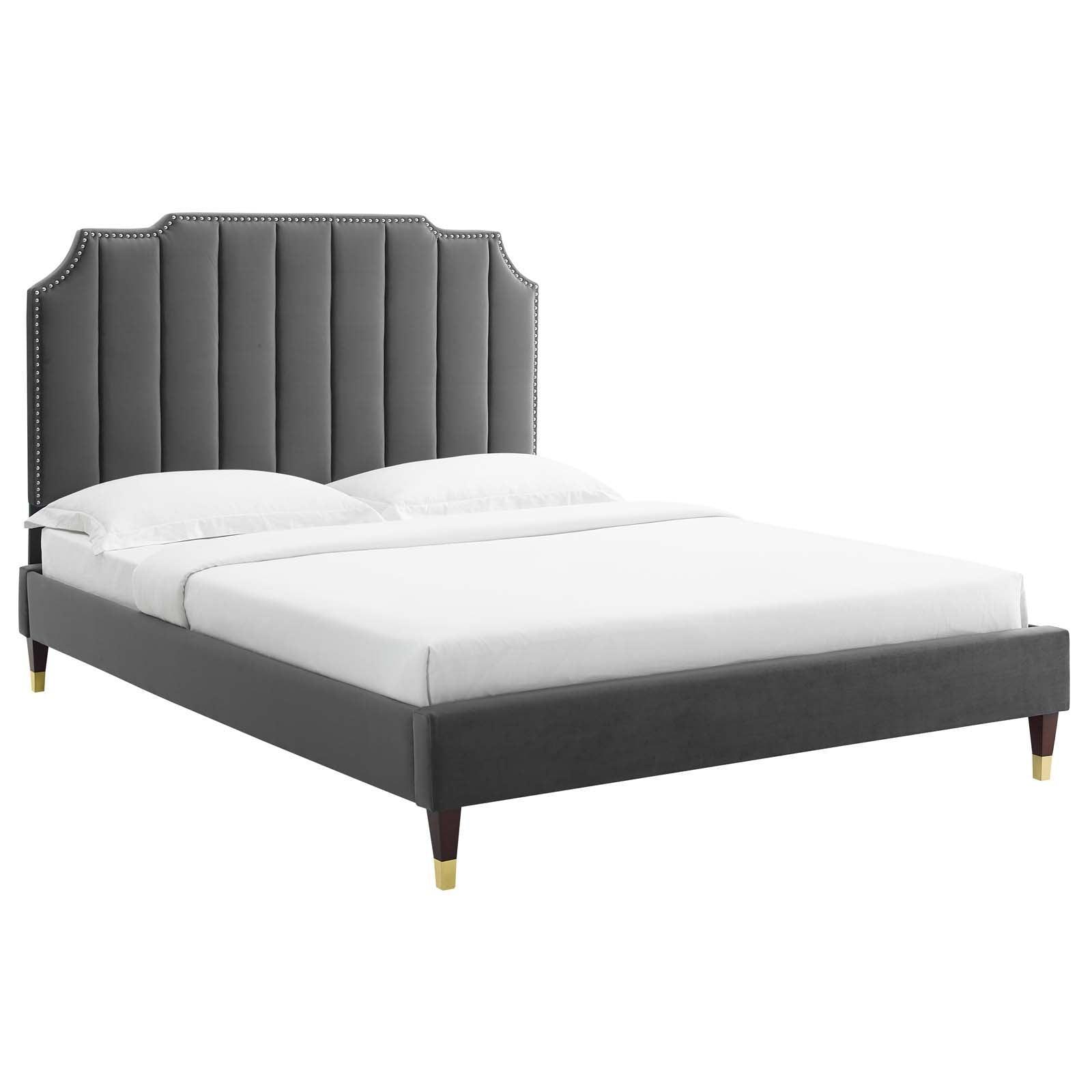 Colette King Performance Velvet Platform Bed, MOD-7074 FredCo