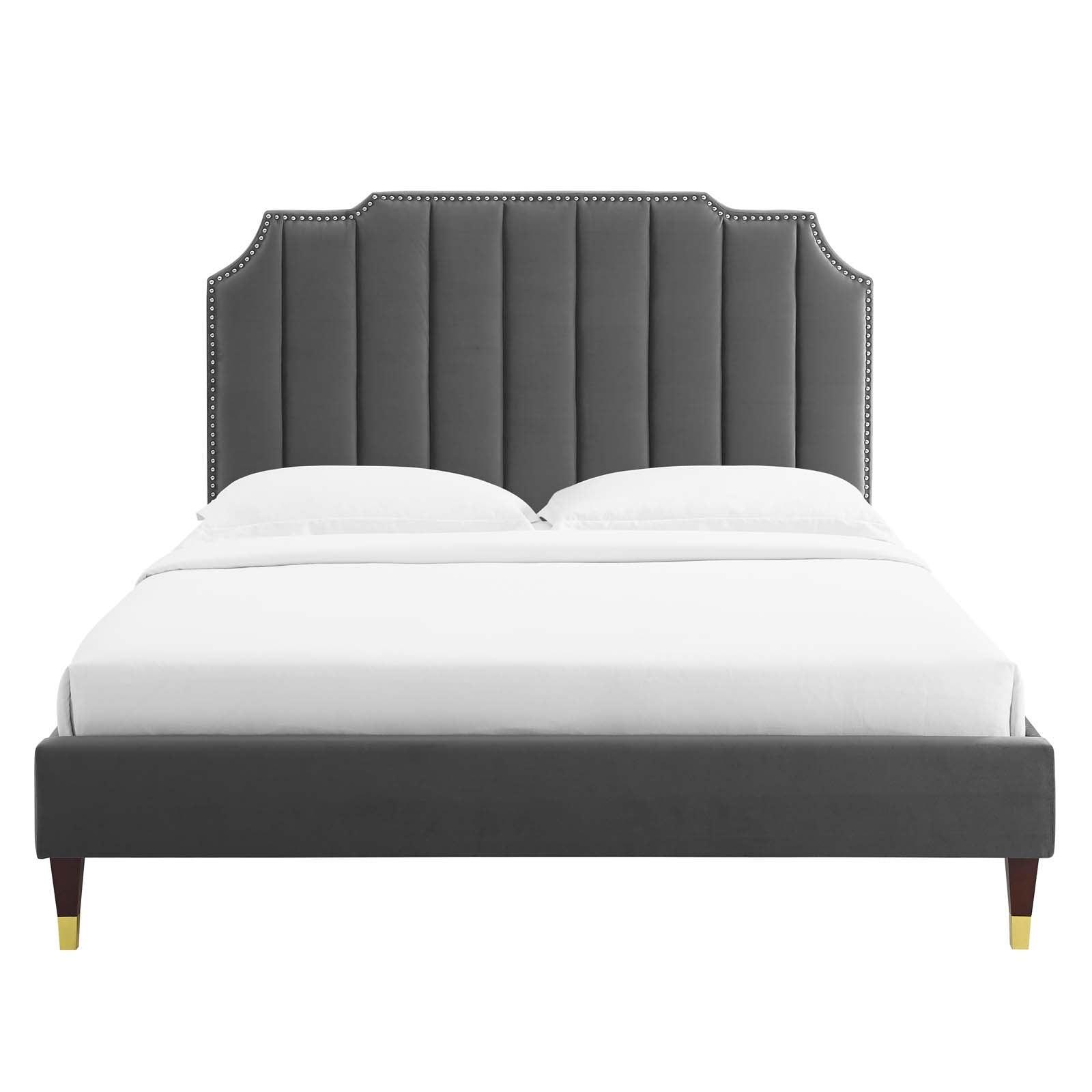 Colette King Performance Velvet Platform Bed, MOD-7074 FredCo