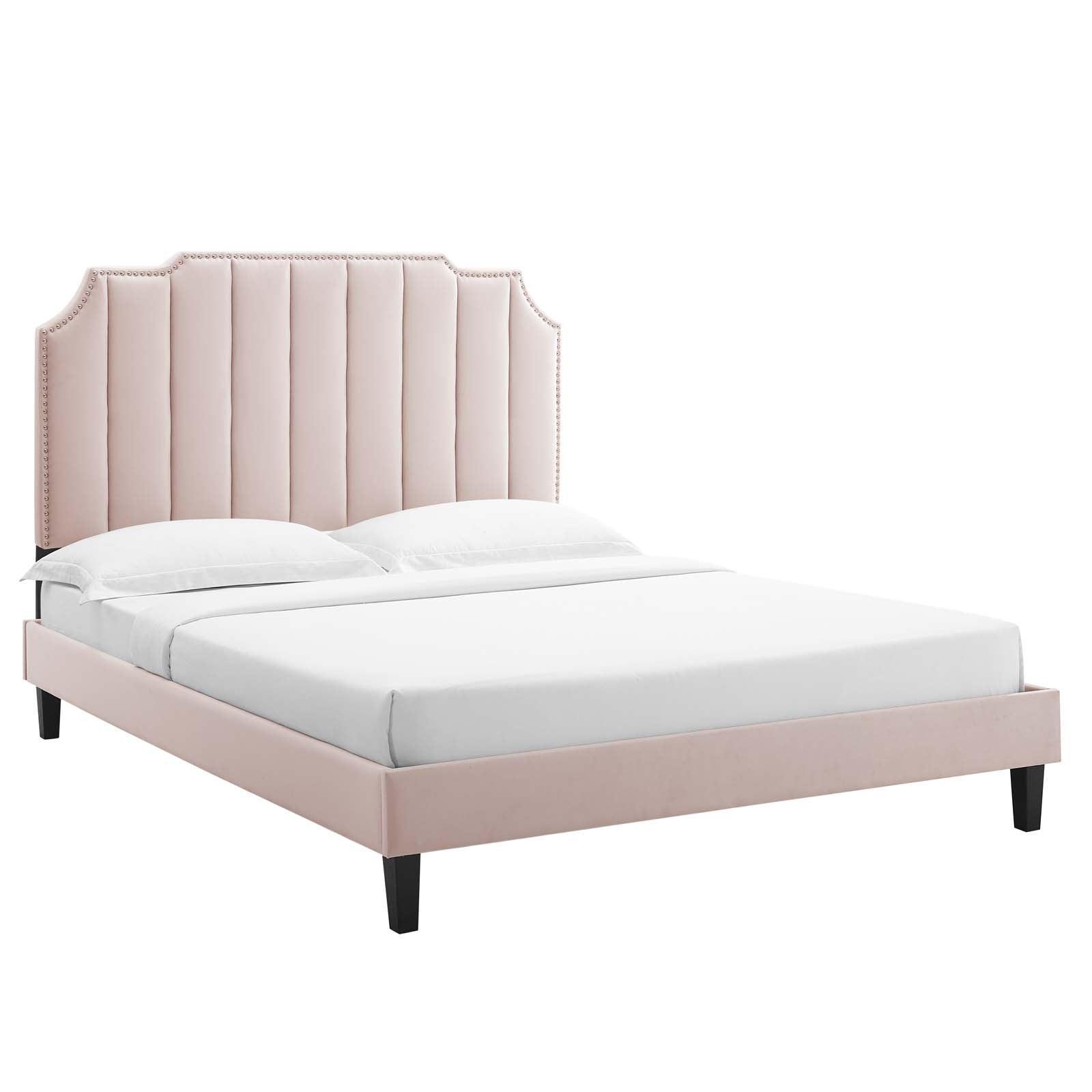 Colette King Performance Velvet Platform Bed, MOD-7075 FredCo