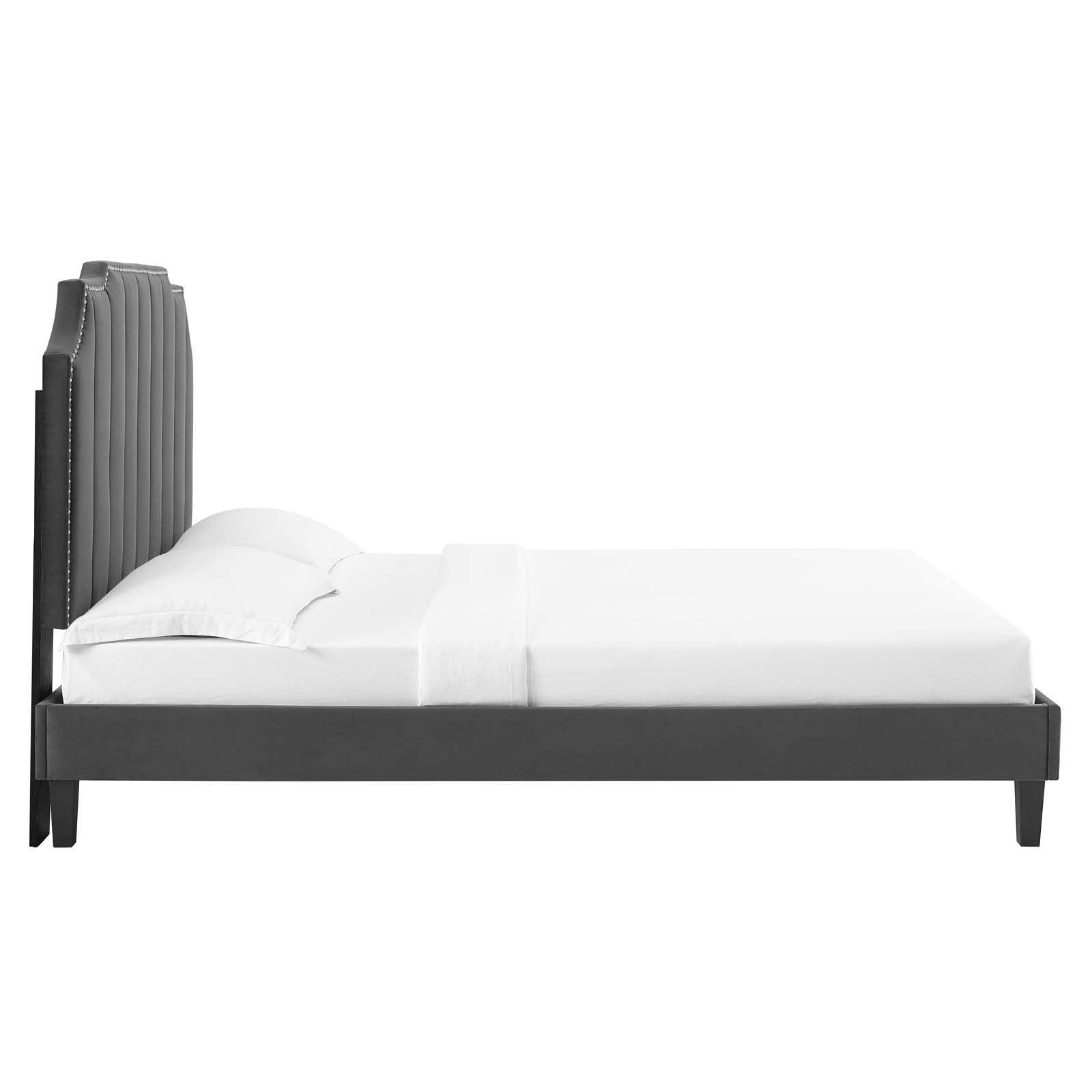 Colette King Performance Velvet Platform Bed, MOD-7075 FredCo