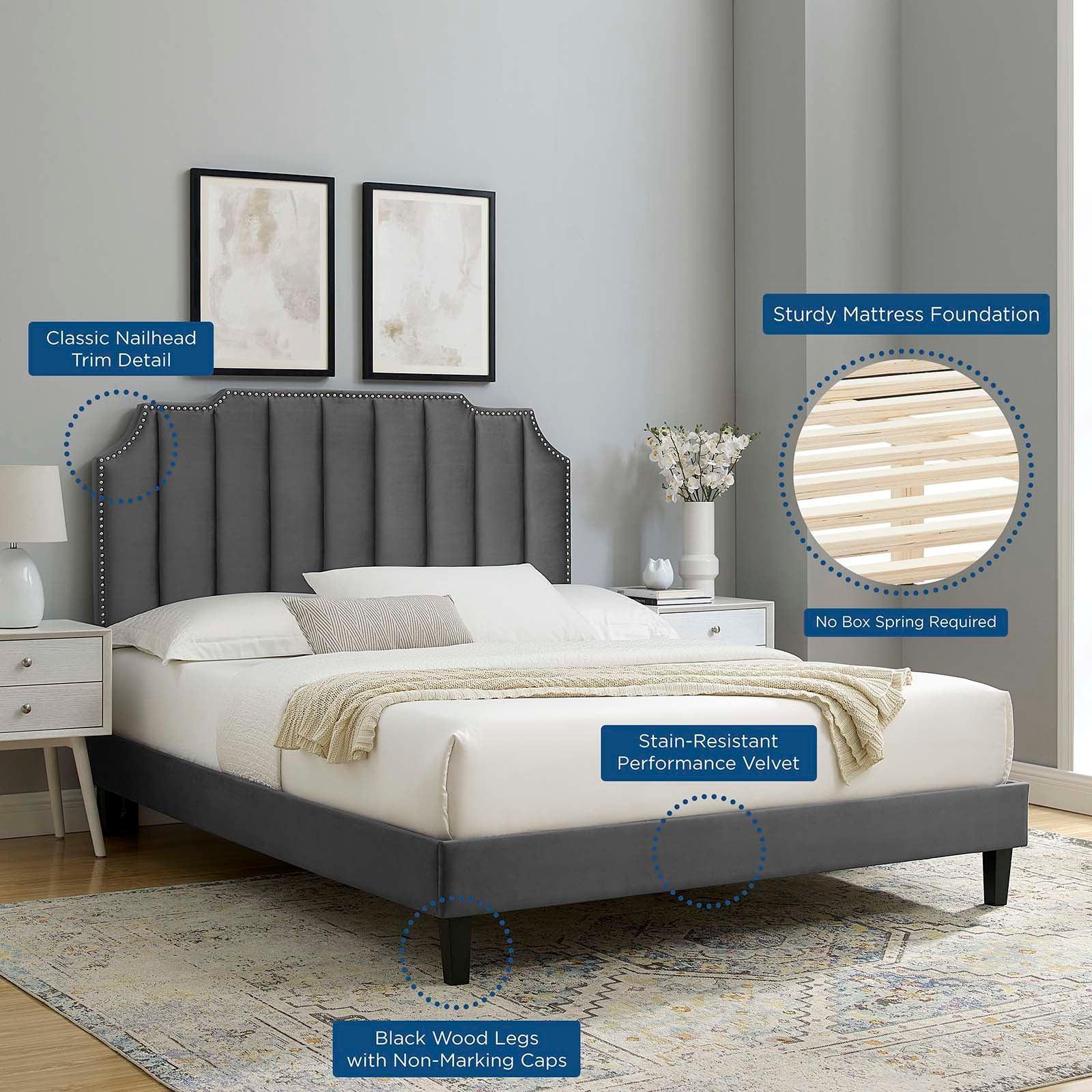 Colette King Performance Velvet Platform Bed, MOD-7075 FredCo