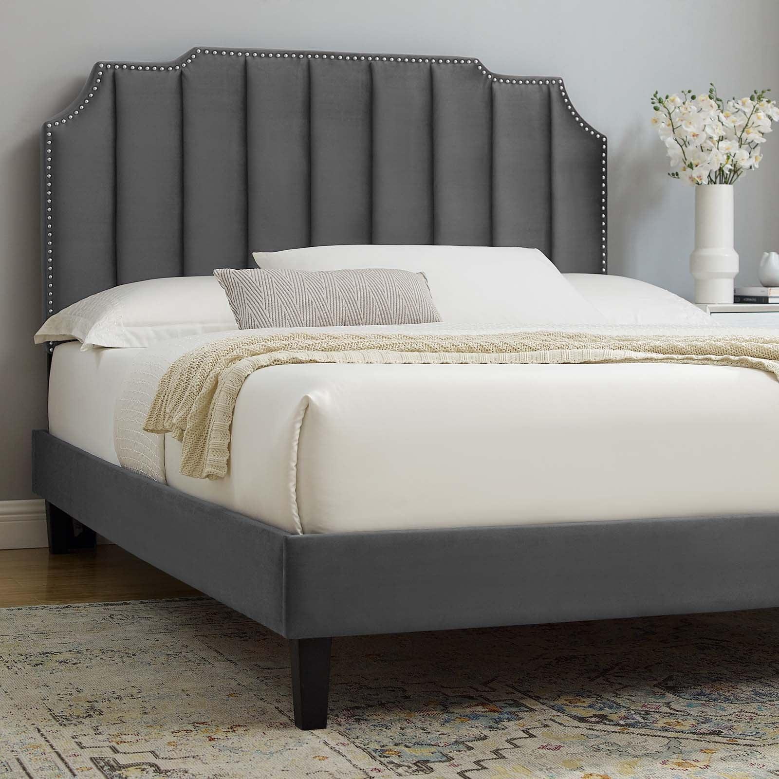 Colette King Performance Velvet Platform Bed, MOD-7075 FredCo