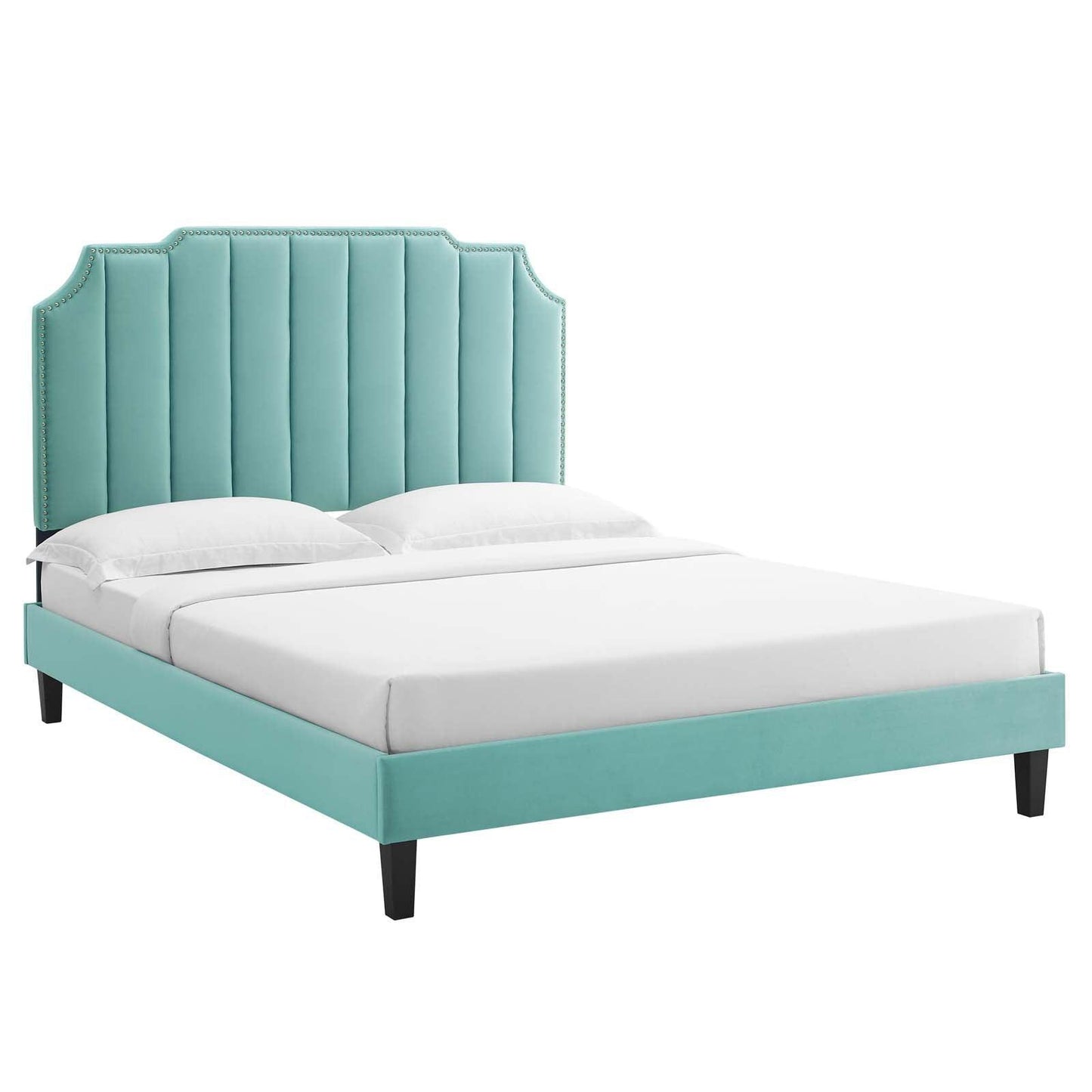 Colette Queen Performance Velvet Platform Bed, MOD-6585 FredCo