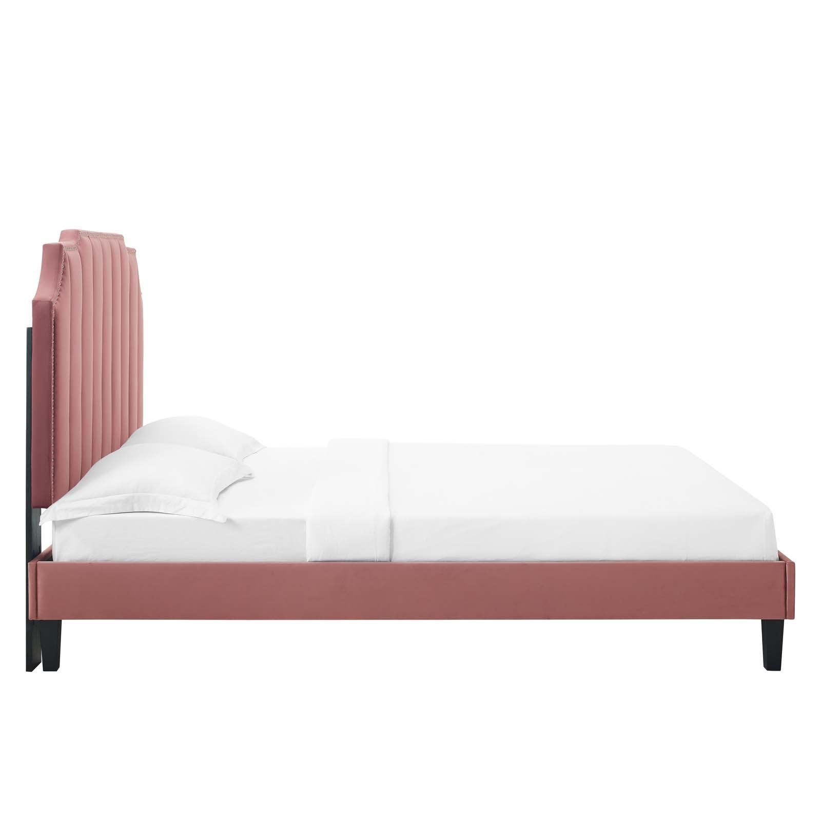 Colette Queen Performance Velvet Platform Bed, MOD-6585 FredCo