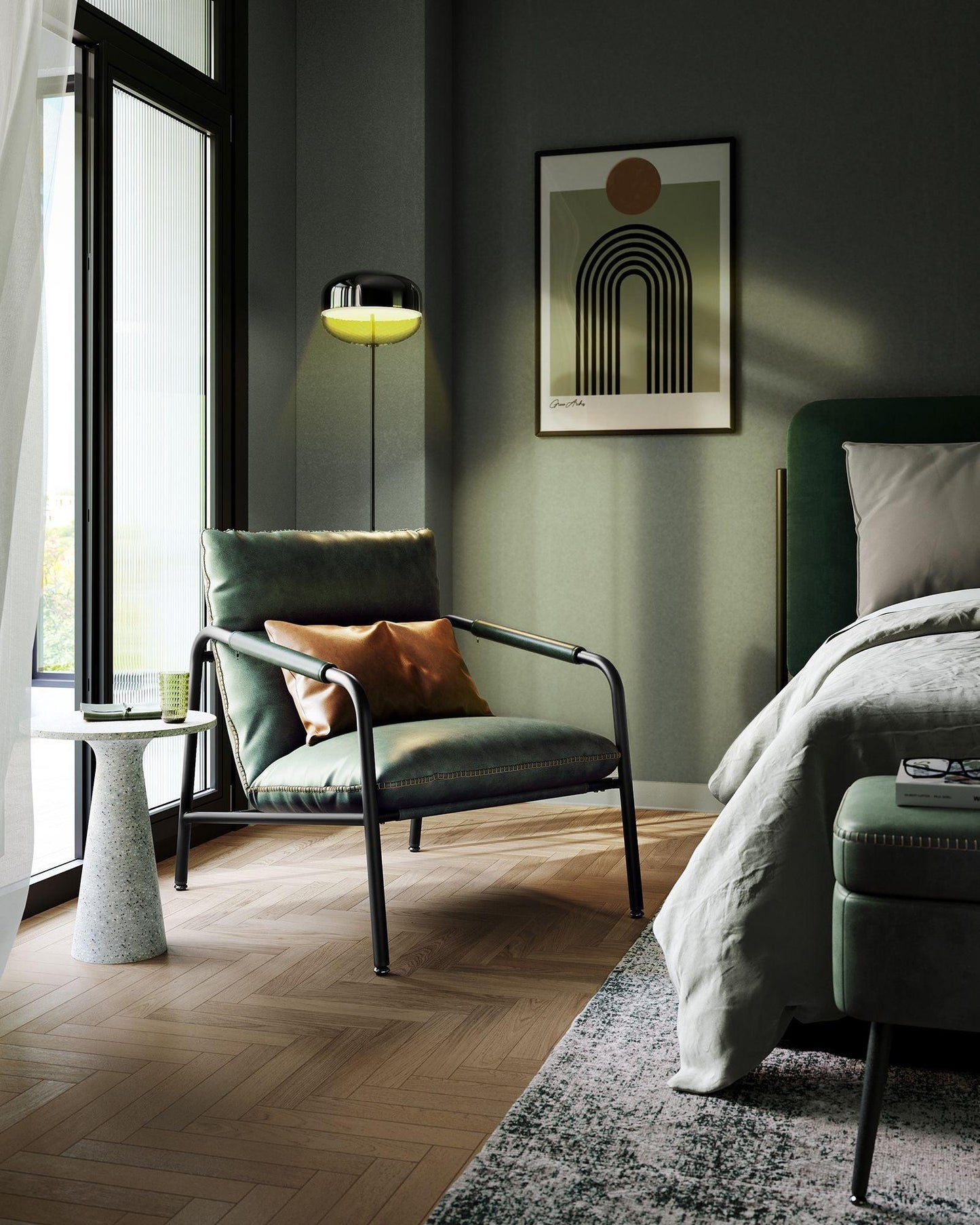 Collection - Accent Chair with Sleek Frame, Forest Green FredCo