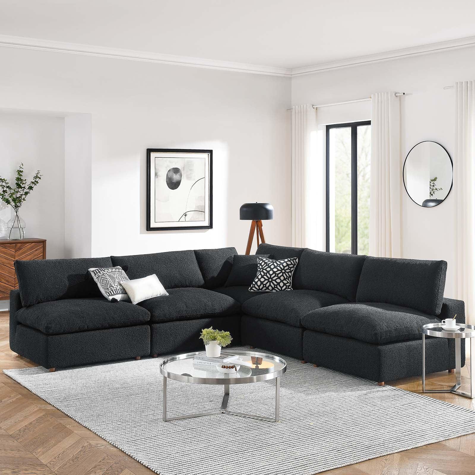 Commix Down Filled Overstuffed Boucle Fabric 5-Piece Sectional Sofa, EEI-6367 FredCo