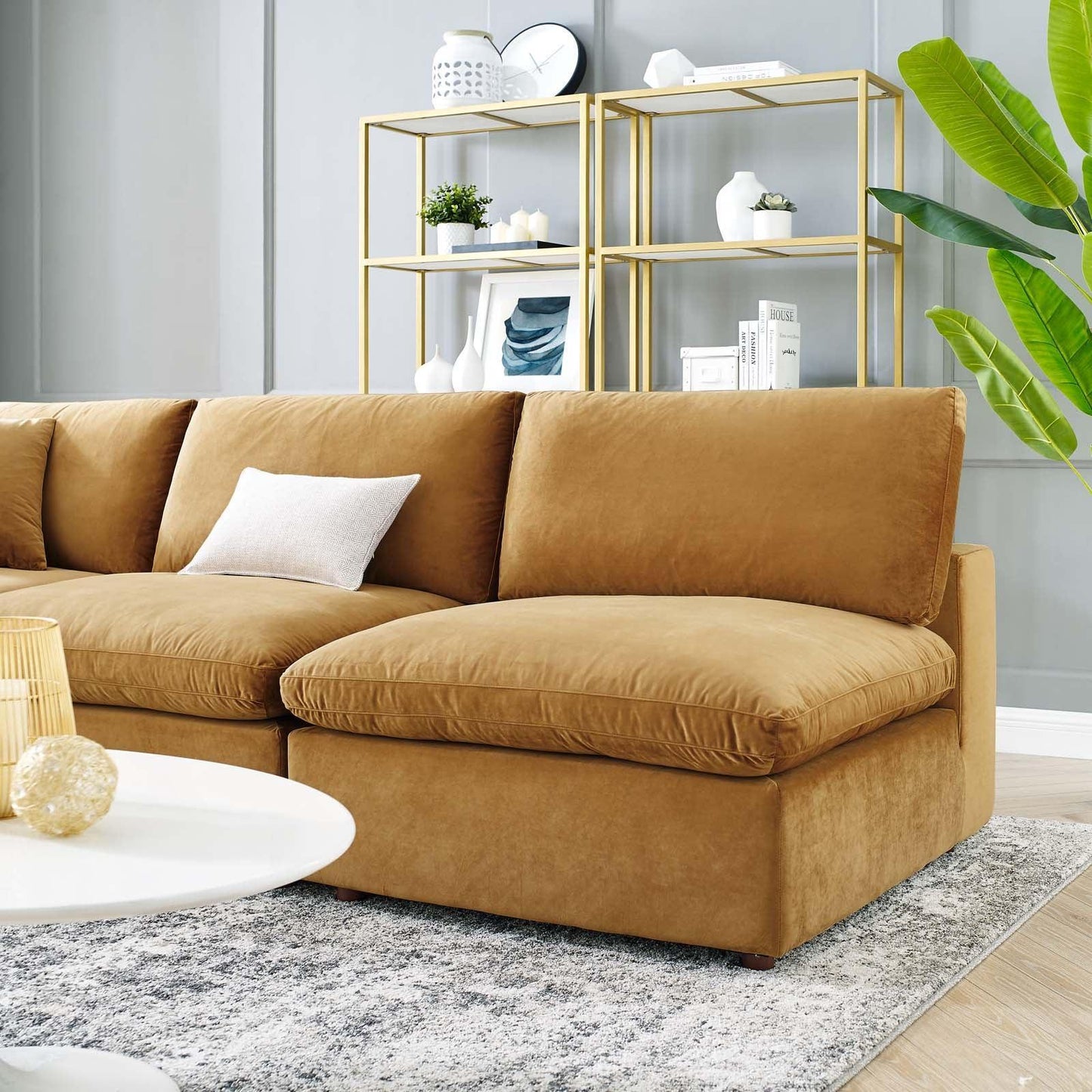 Commix Down Filled Overstuffed Performance Velvet 5-Piece Sectional Sofa, EEI-4822 FredCo