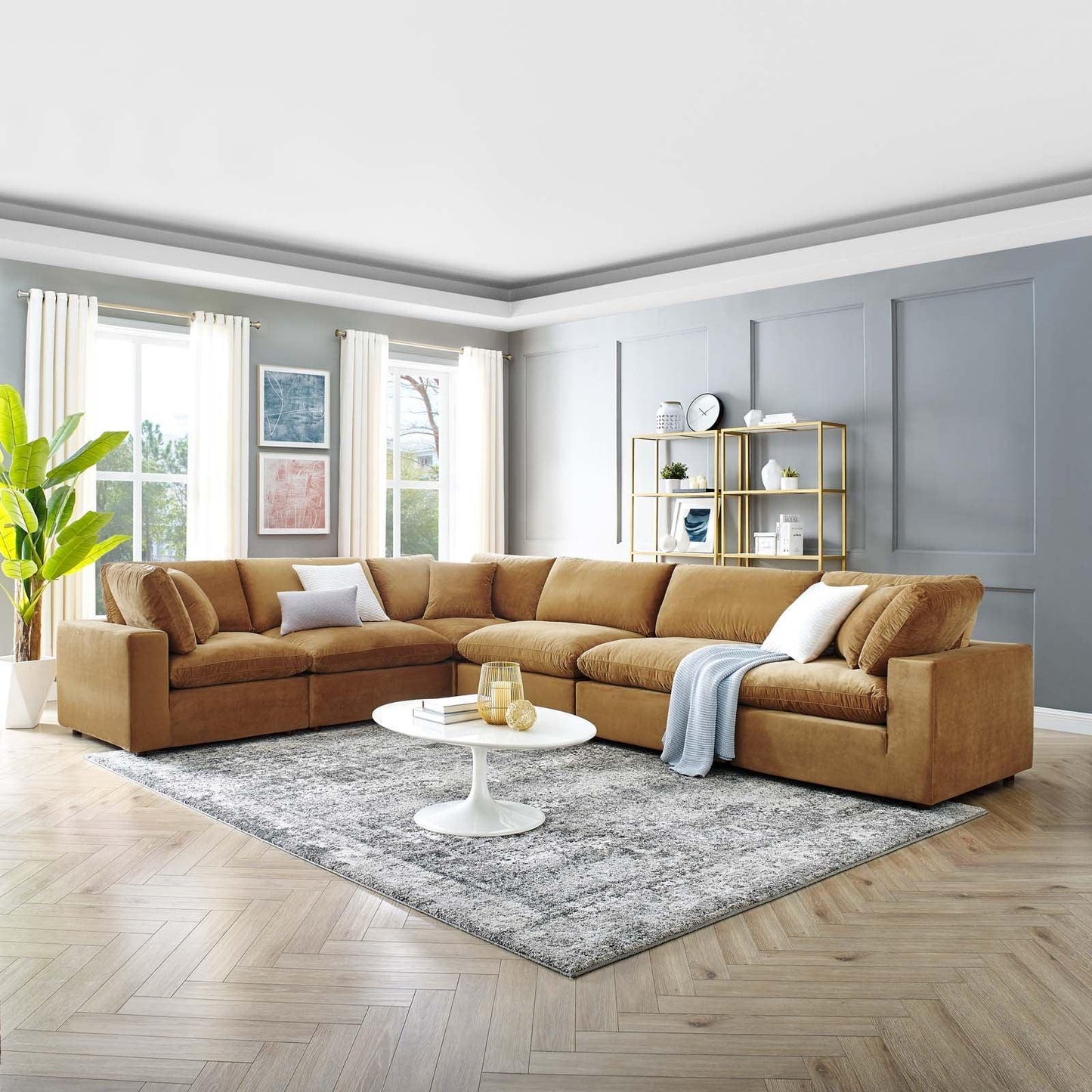 Commix Down Filled Overstuffed Performance Velvet 6-Piece Sectional Sofa, EEI-4824 FredCo
