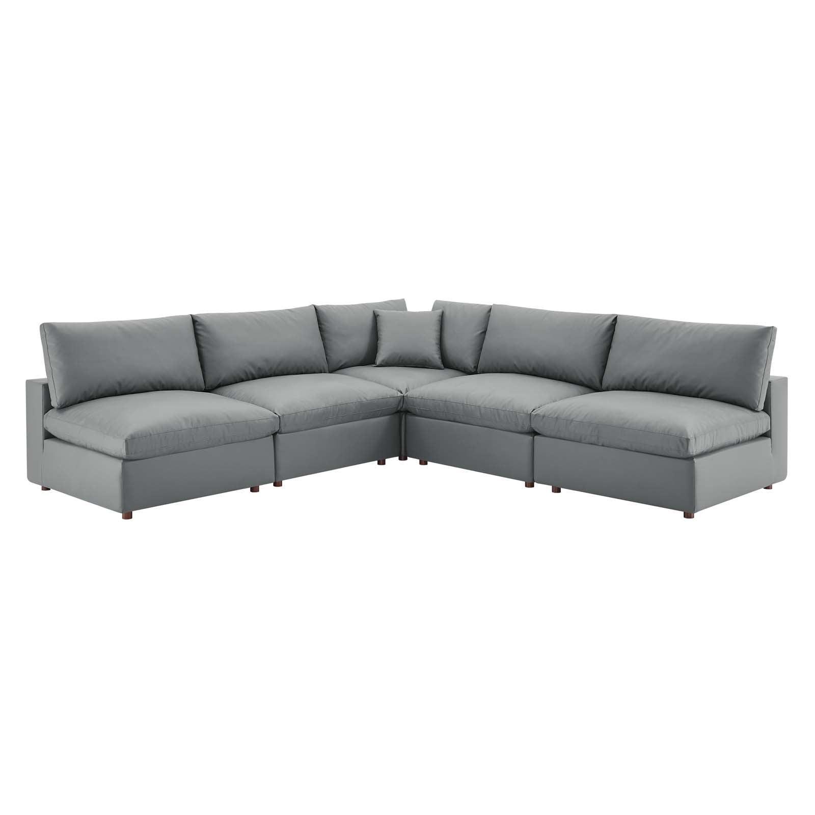 Commix Down Filled Overstuffed Vegan Leather 5-Piece Sectional Sofa, EEI-4919 FredCo