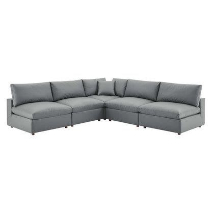 Commix Down Filled Overstuffed Vegan Leather 5-Piece Sectional Sofa, EEI-4919 FredCo