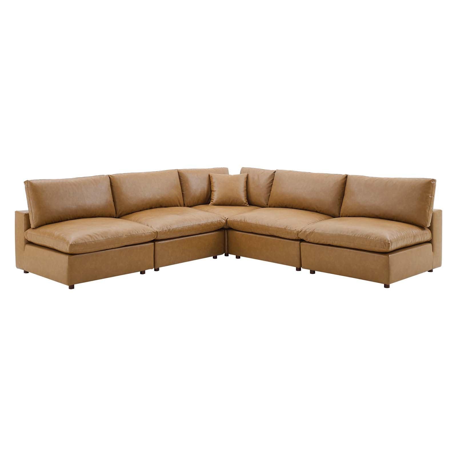 Commix Down Filled Overstuffed Vegan Leather 5-Piece Sectional Sofa, EEI-4919 FredCo