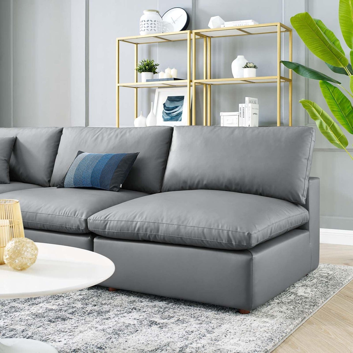 Commix Down Filled Overstuffed Vegan Leather 5-Piece Sectional Sofa, EEI-4919 FredCo