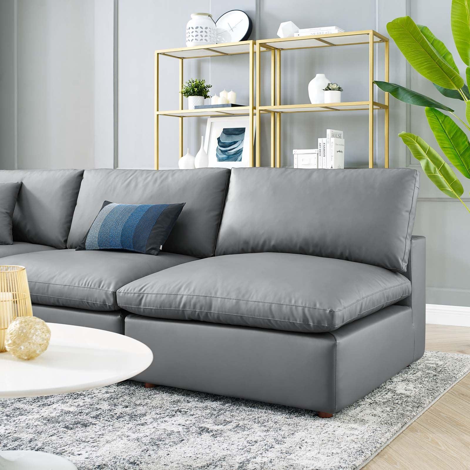 Commix Down Filled Overstuffed Vegan Leather 5-Piece Sectional Sofa, EEI-4919 FredCo