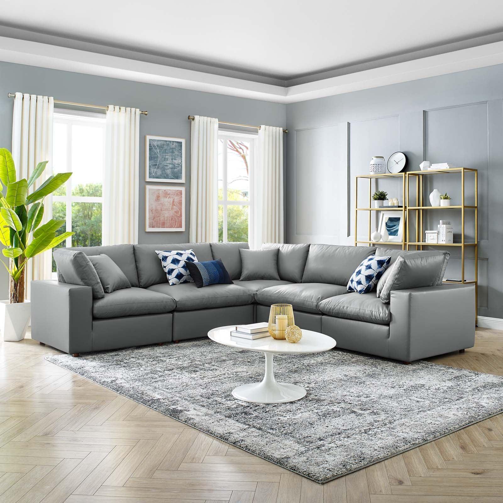 Commix Down Filled Overstuffed Vegan Leather 5-Piece Sectional Sofa, EEI-4920 FredCo