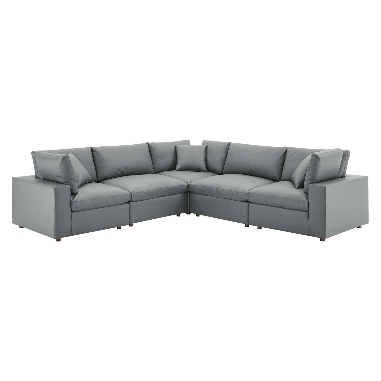 Commix Down Filled Overstuffed Vegan Leather 5-Piece Sectional Sofa, EEI-4920 FredCo
