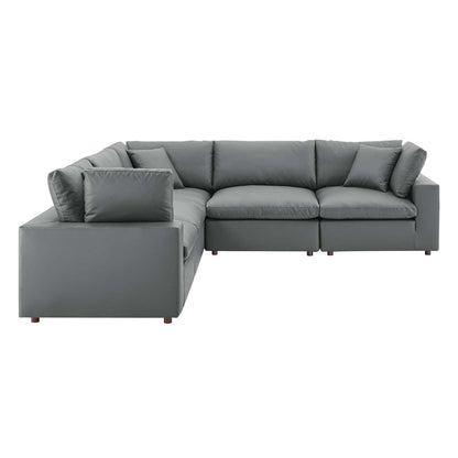 Commix Down Filled Overstuffed Vegan Leather 5-Piece Sectional Sofa, EEI-4920 FredCo