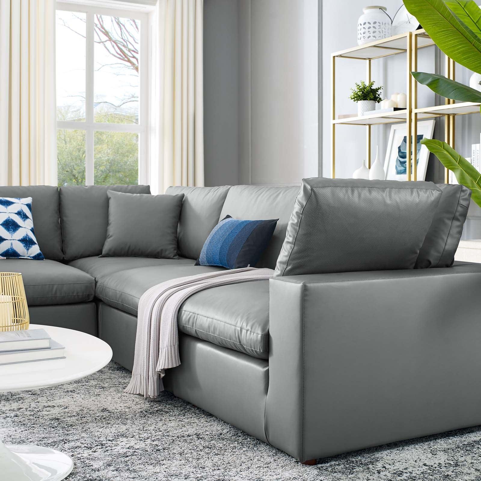 Commix Down Filled Overstuffed Vegan Leather 5-Piece Sectional Sofa, EEI-4920 FredCo