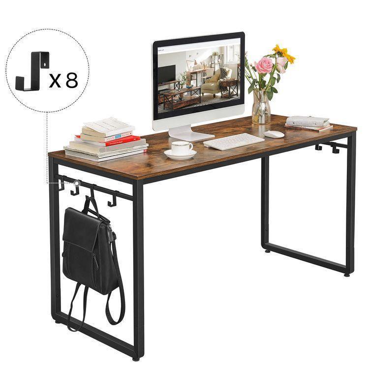 Computer Desk, 55 Inch Writing Desk, Office Desk with 8 Hooks, For Study FredCo