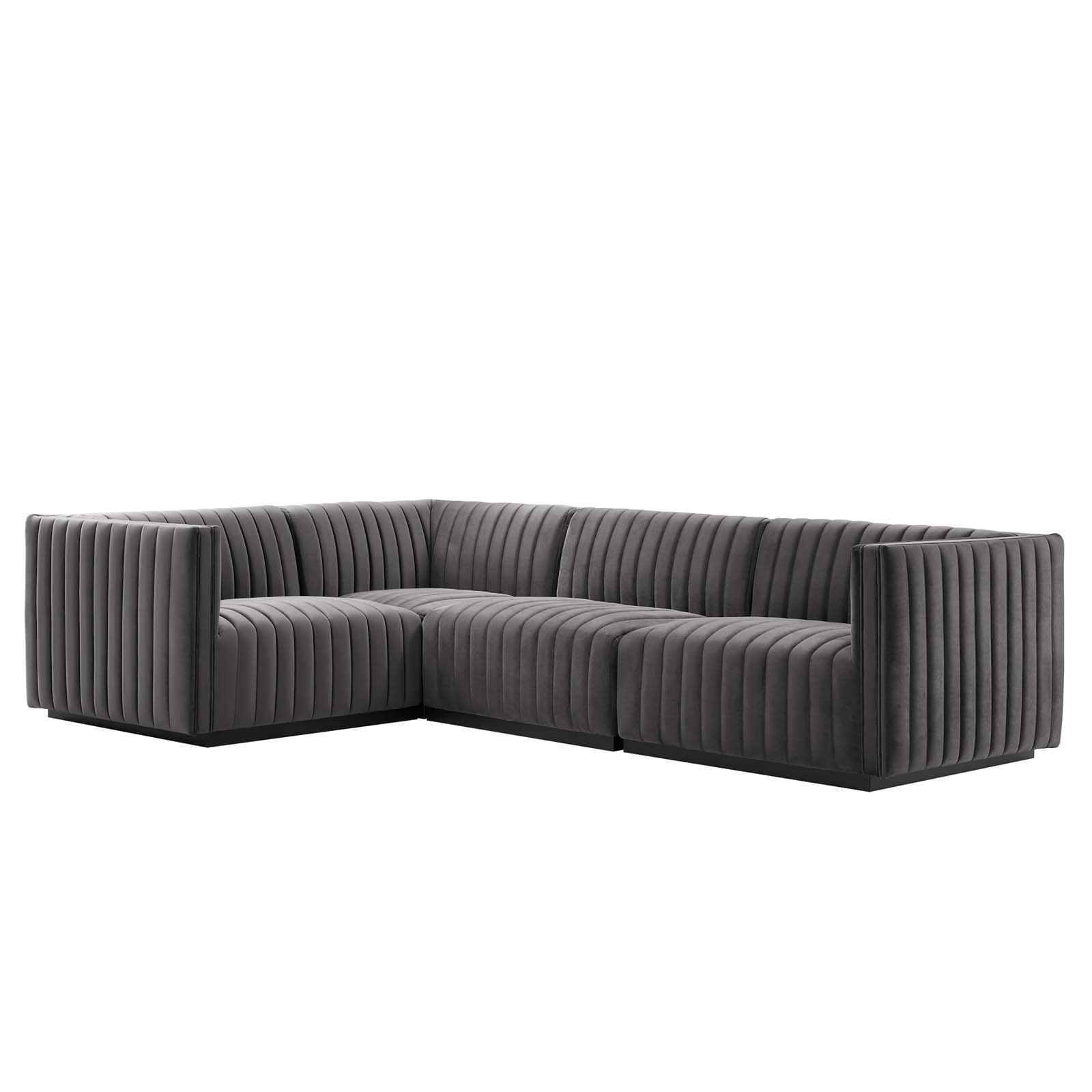 Conjure Channel Tufted Performance Velvet 4-Piece Sectional, EEI-5769 FredCo