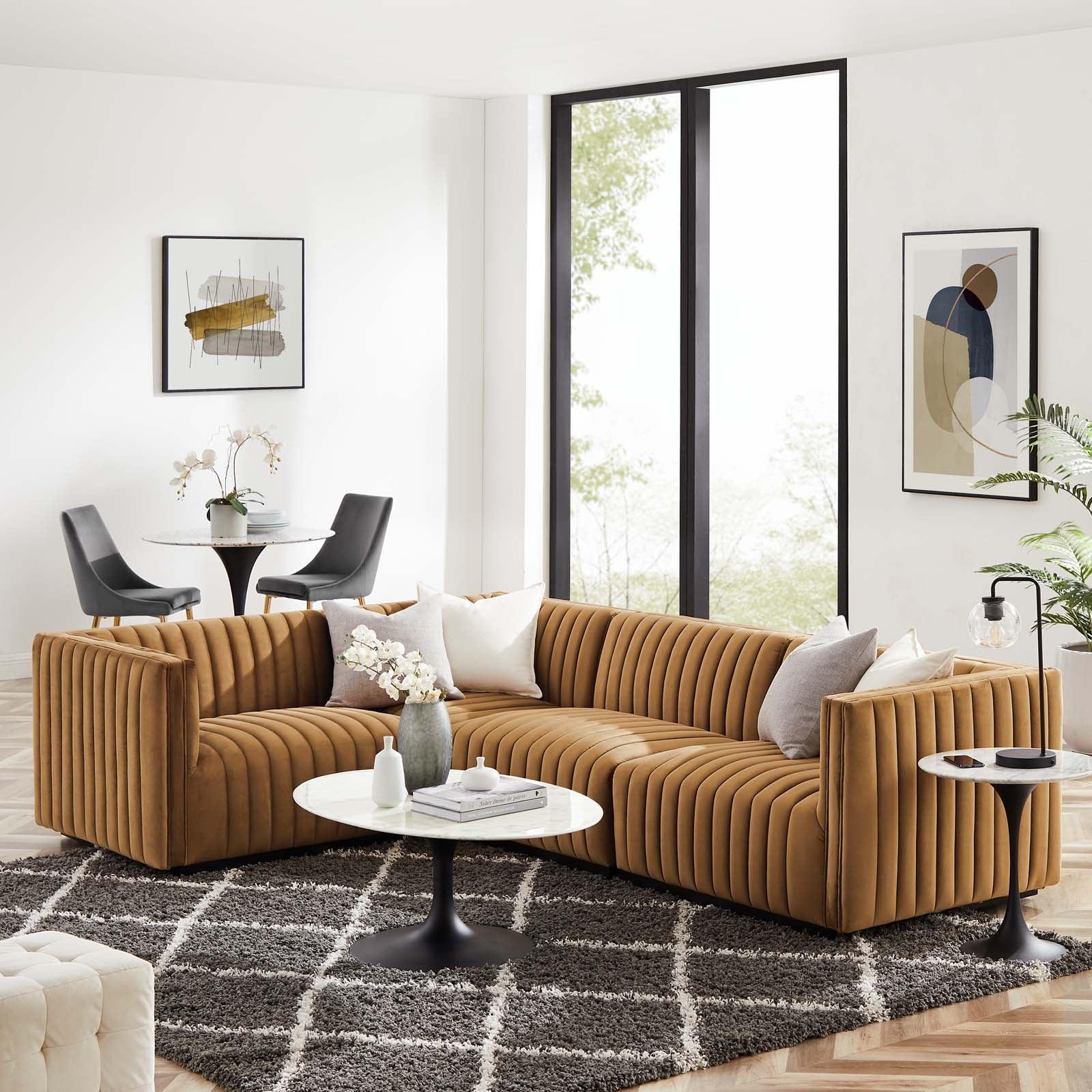Conjure Channel Tufted Performance Velvet 4-Piece Sectional, EEI-5769 FredCo