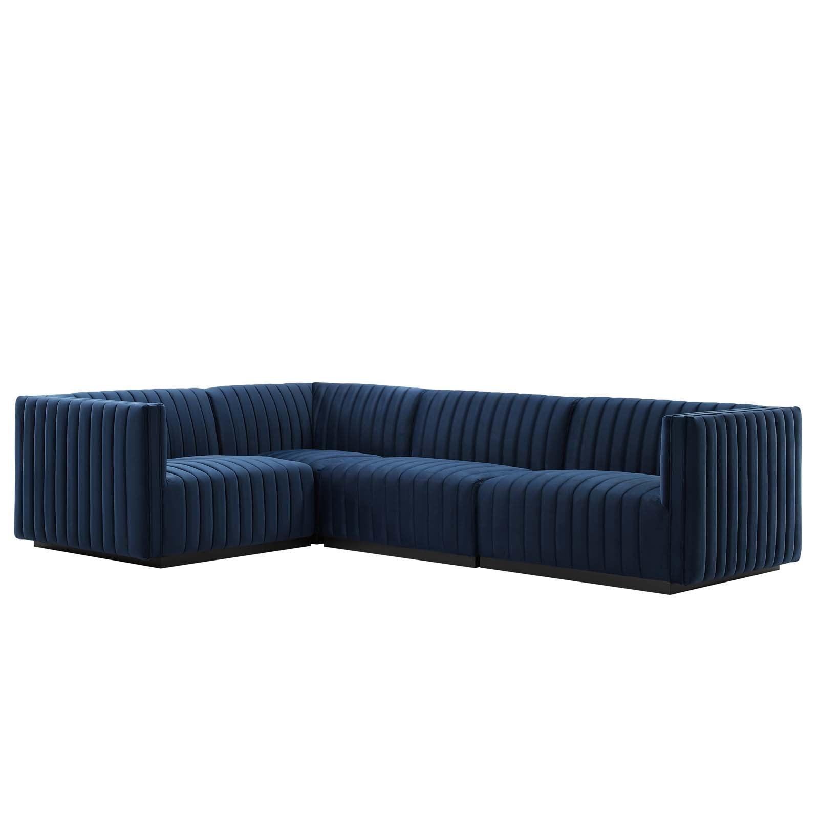 Conjure Channel Tufted Performance Velvet 4-Piece Sectional, EEI-5769 FredCo