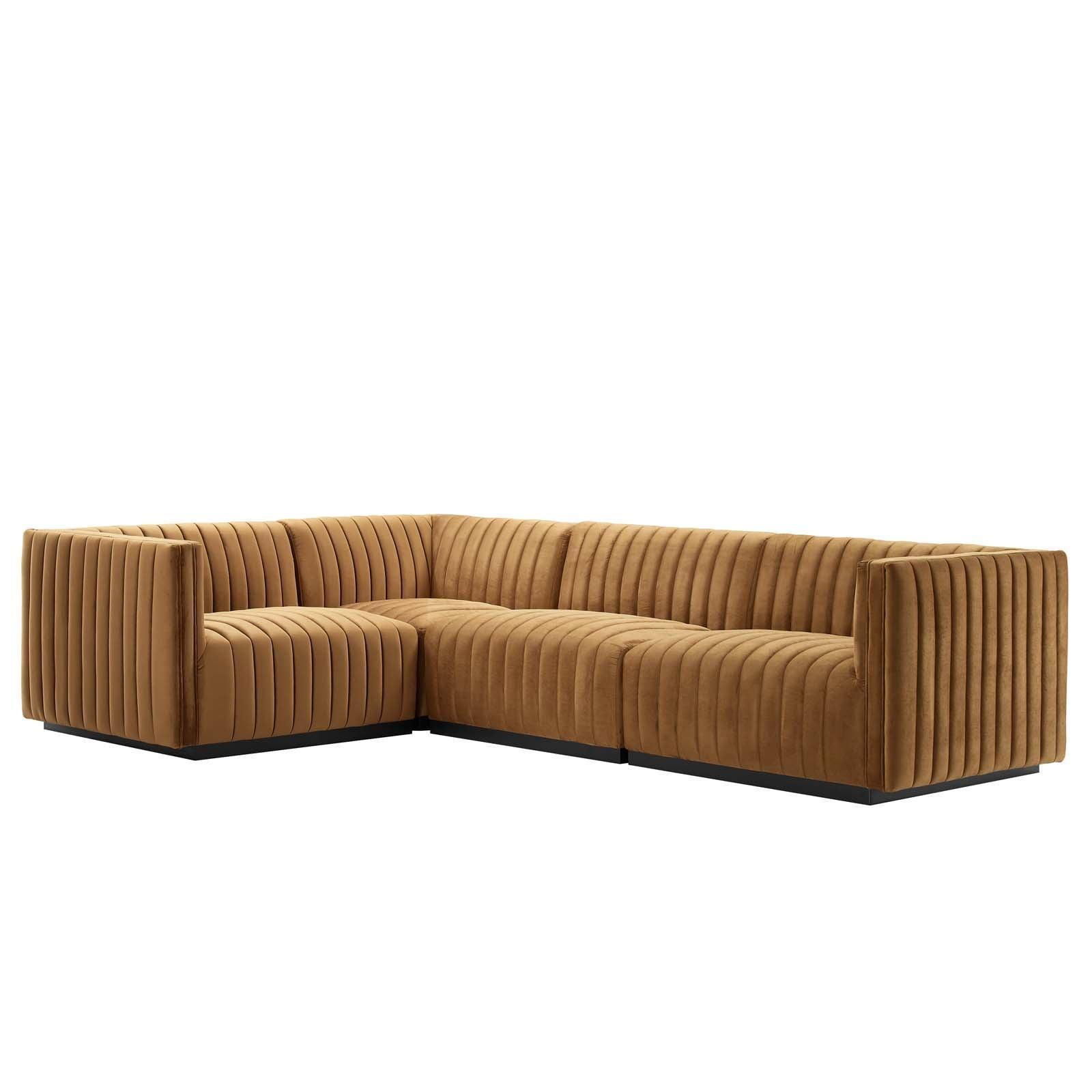 Conjure Channel Tufted Performance Velvet 4-Piece Sectional, EEI-5769 FredCo