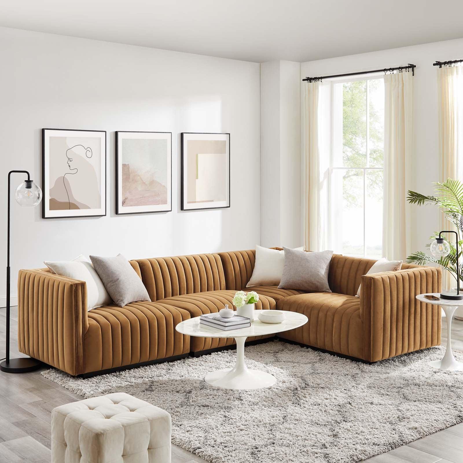Conjure Channel Tufted Performance Velvet 4-Piece Sectional, EEI-5770 FredCo