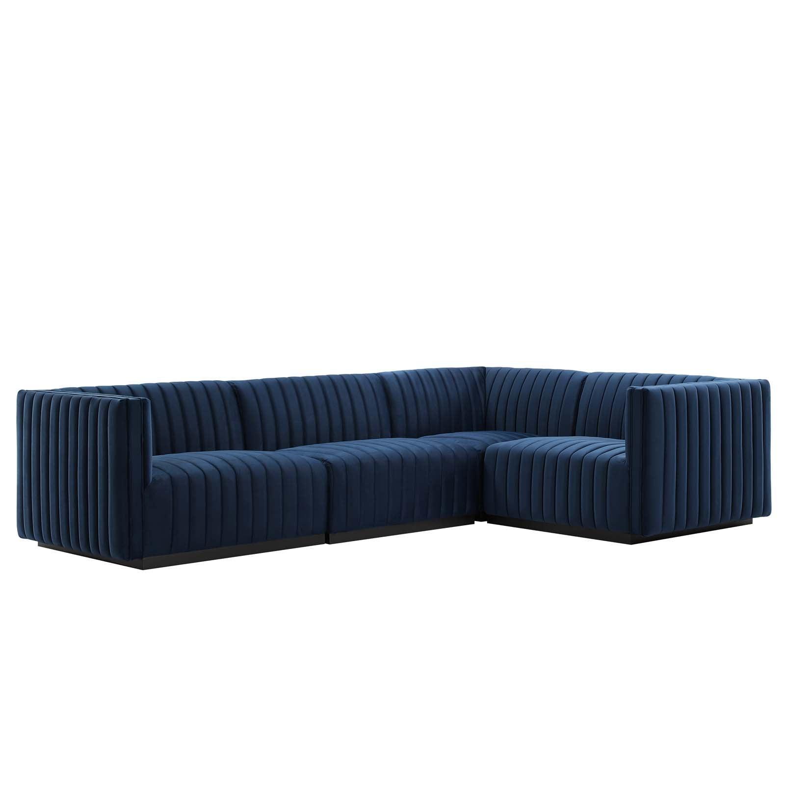 Conjure Channel Tufted Performance Velvet 4-Piece Sectional, EEI-5770 FredCo