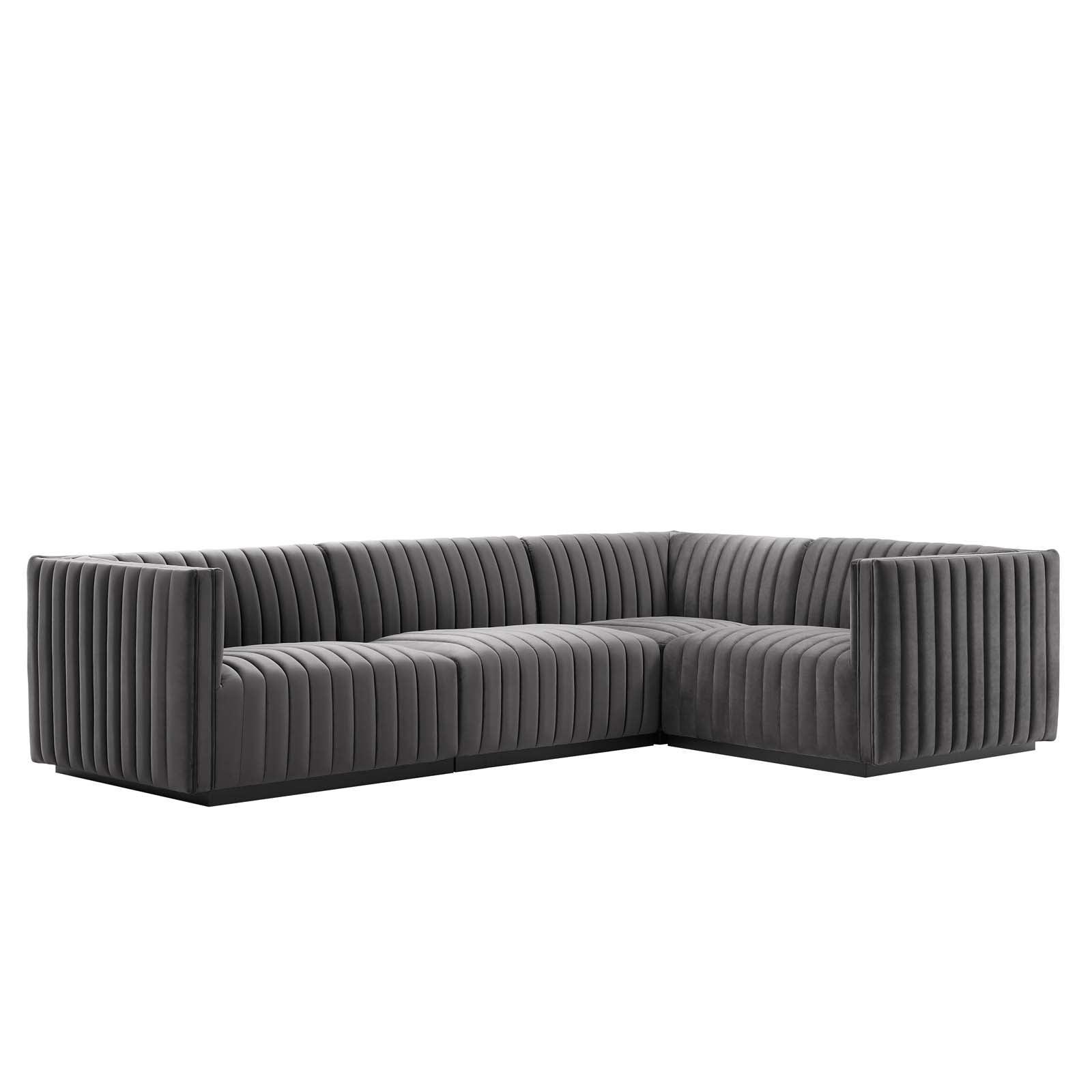 Conjure Channel Tufted Performance Velvet 4-Piece Sectional, EEI-5770 FredCo
