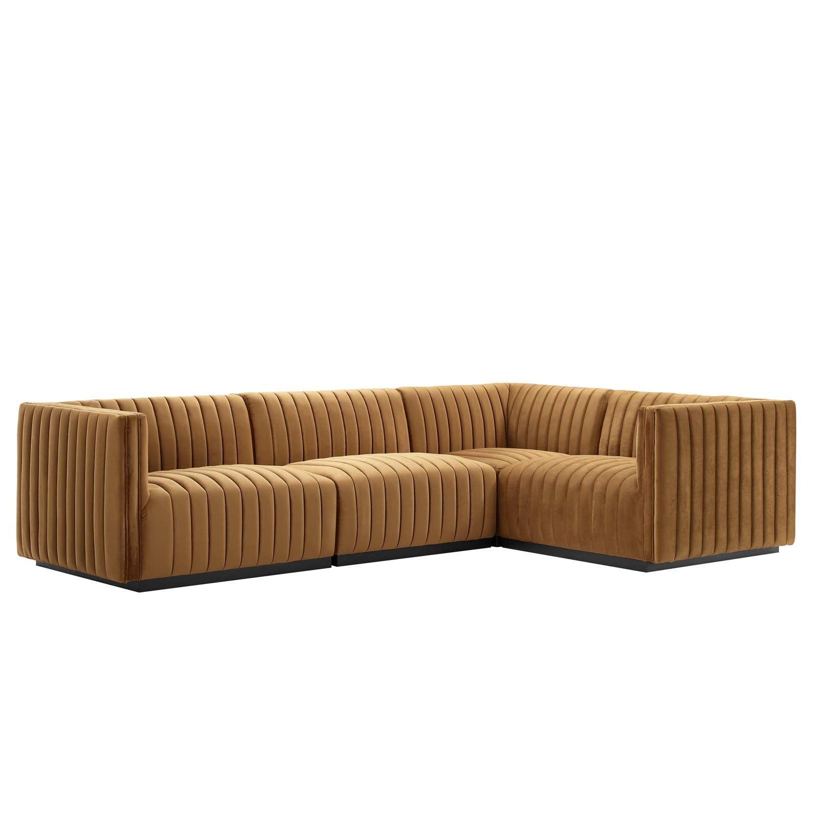 Conjure Channel Tufted Performance Velvet 4-Piece Sectional, EEI-5770 FredCo