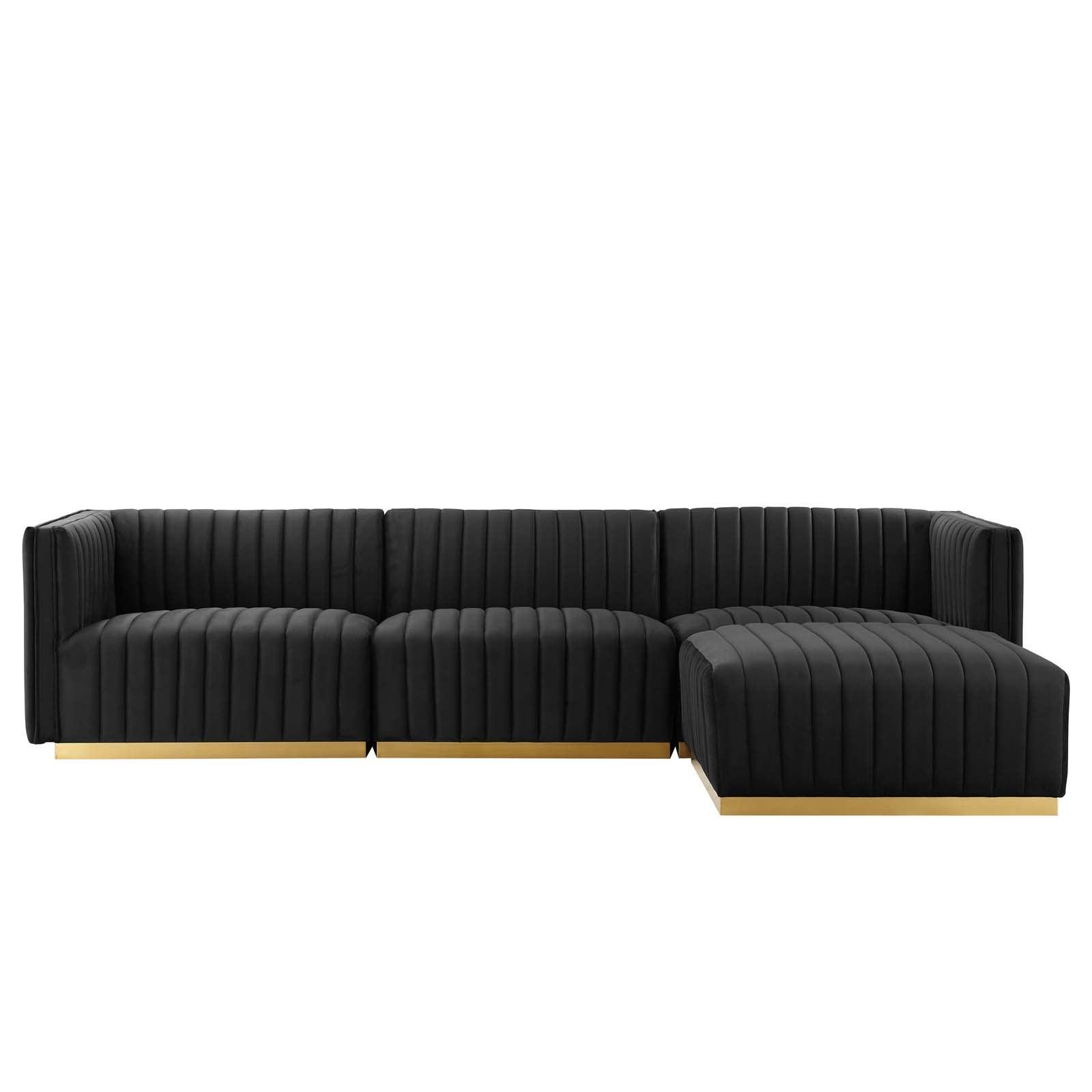 Conjure Channel Tufted Performance Velvet 4-Piece Sectional, EEI-5844 FredCo