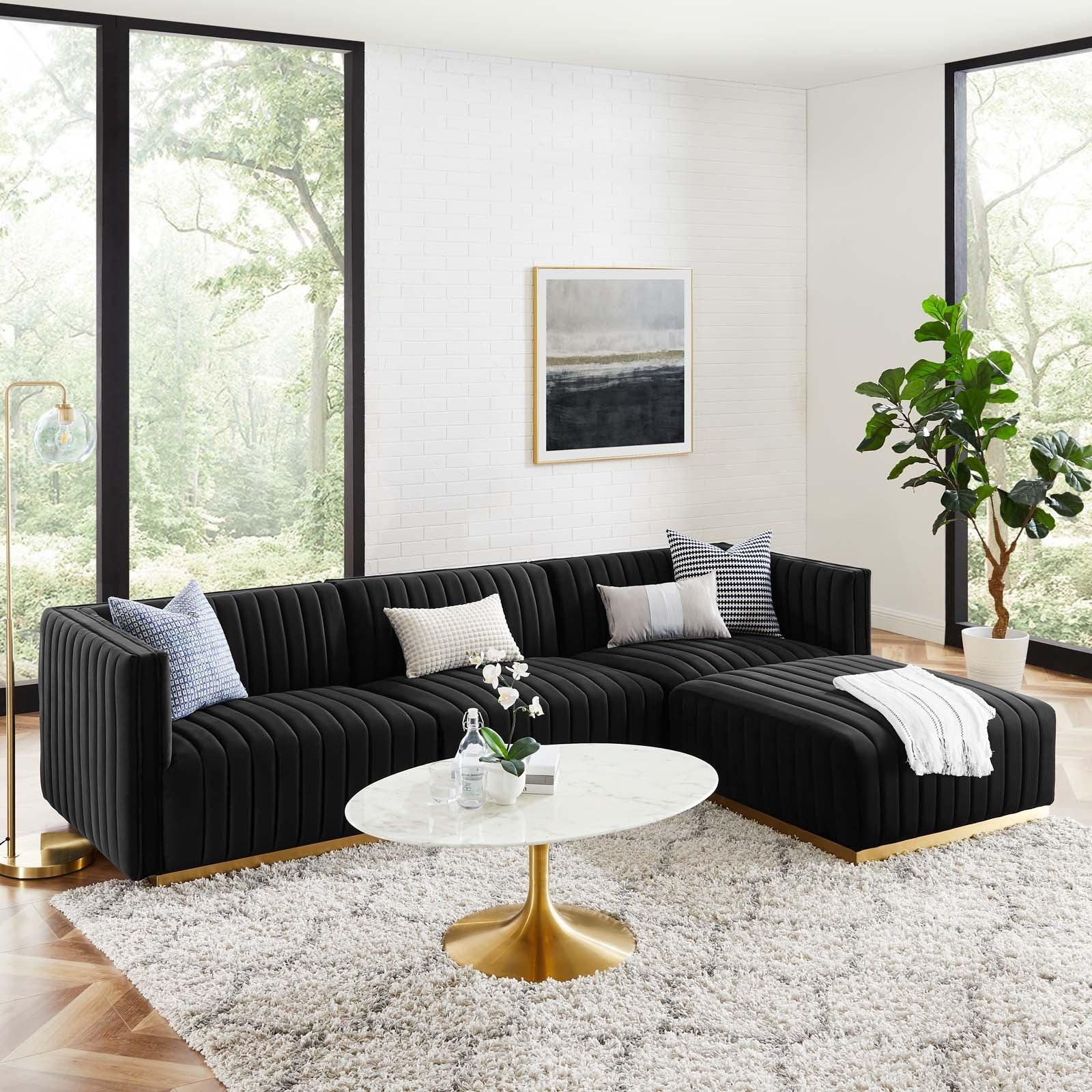 Conjure Channel Tufted Performance Velvet 4-Piece Sectional, EEI-5844 FredCo