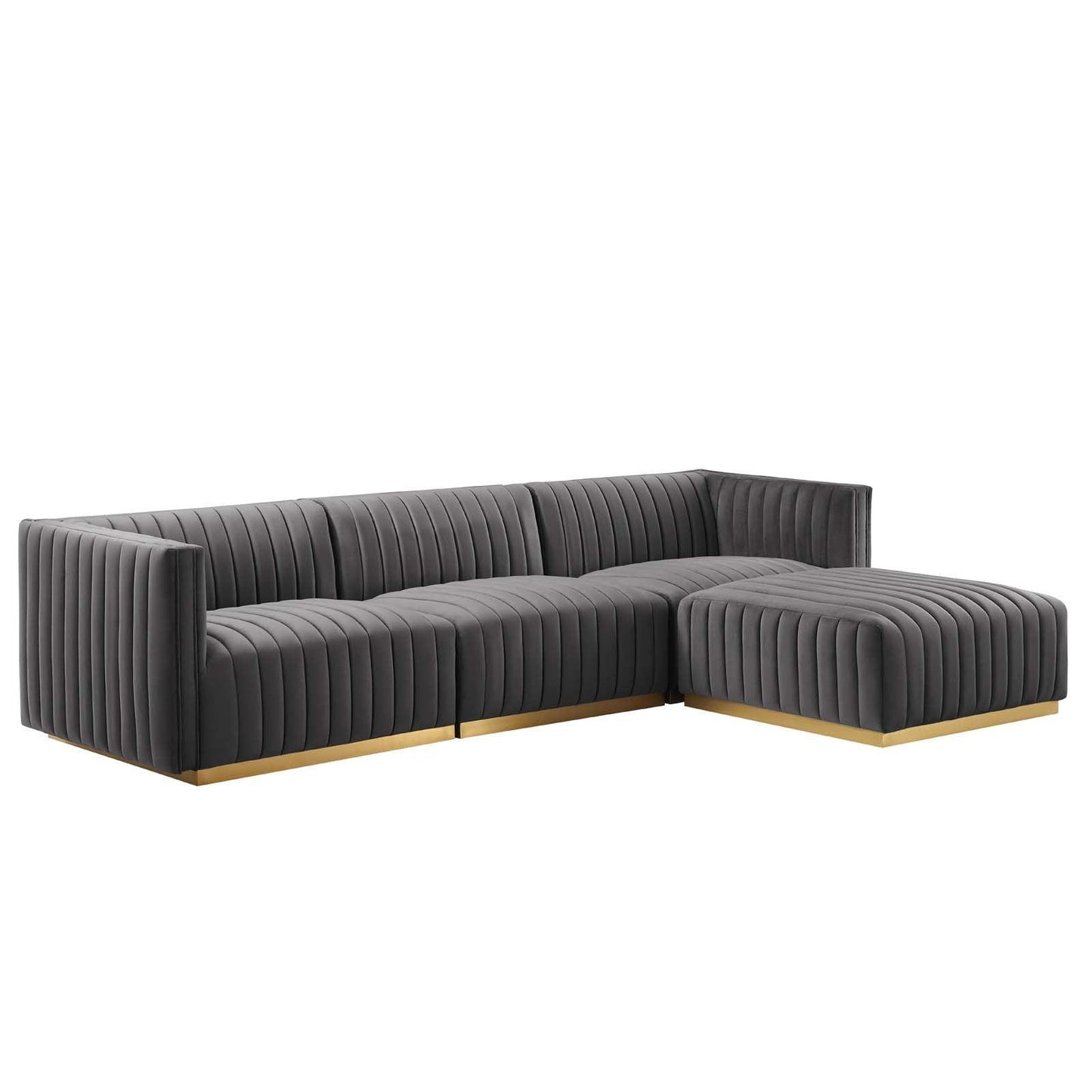 Conjure Channel Tufted Performance Velvet 4-Piece Sectional, EEI-5844 FredCo