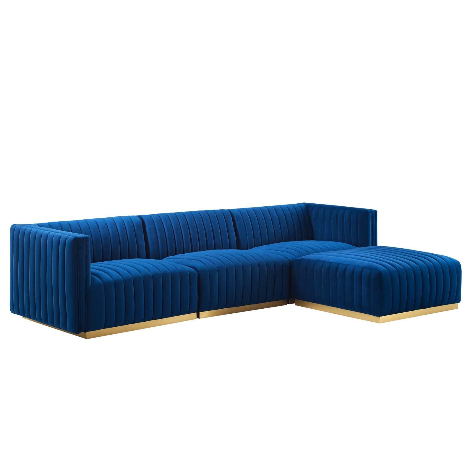 Conjure Channel Tufted Performance Velvet 4-Piece Sectional, EEI-5844 FredCo