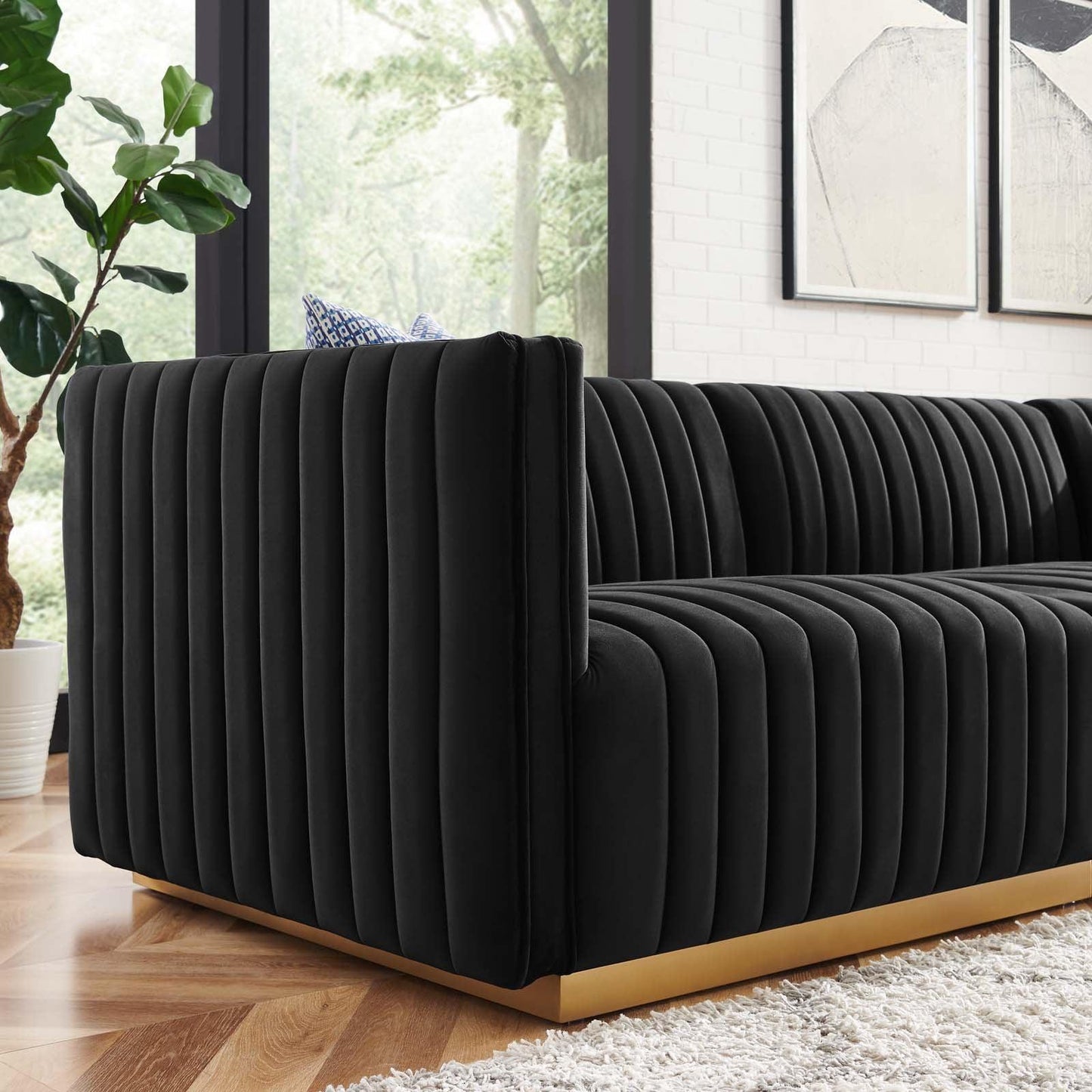Conjure Channel Tufted Performance Velvet 4-Piece Sectional, EEI-5844 FredCo