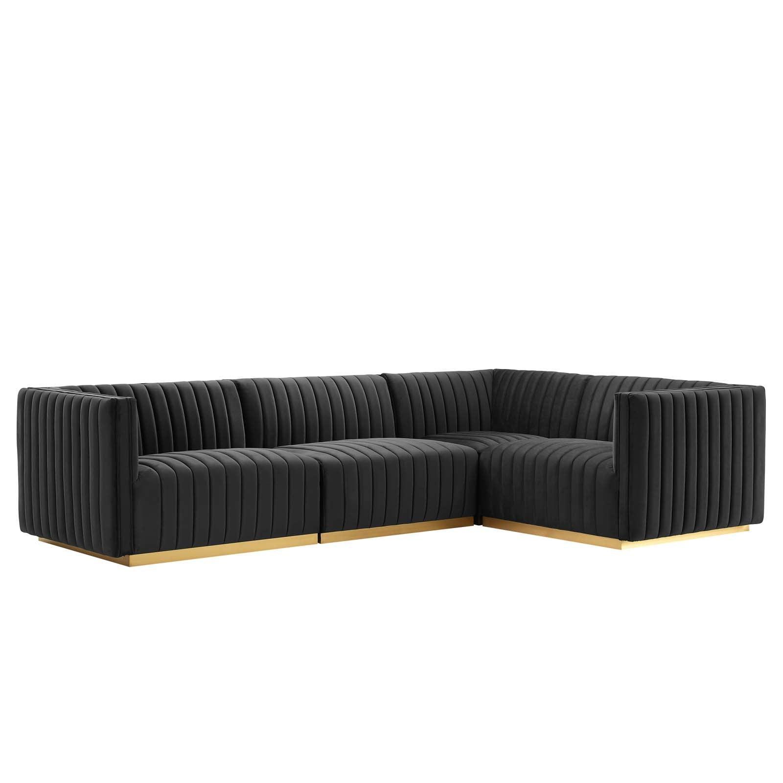 Conjure Channel Tufted Performance Velvet 4-Piece Sectional, EEI-5848 FredCo