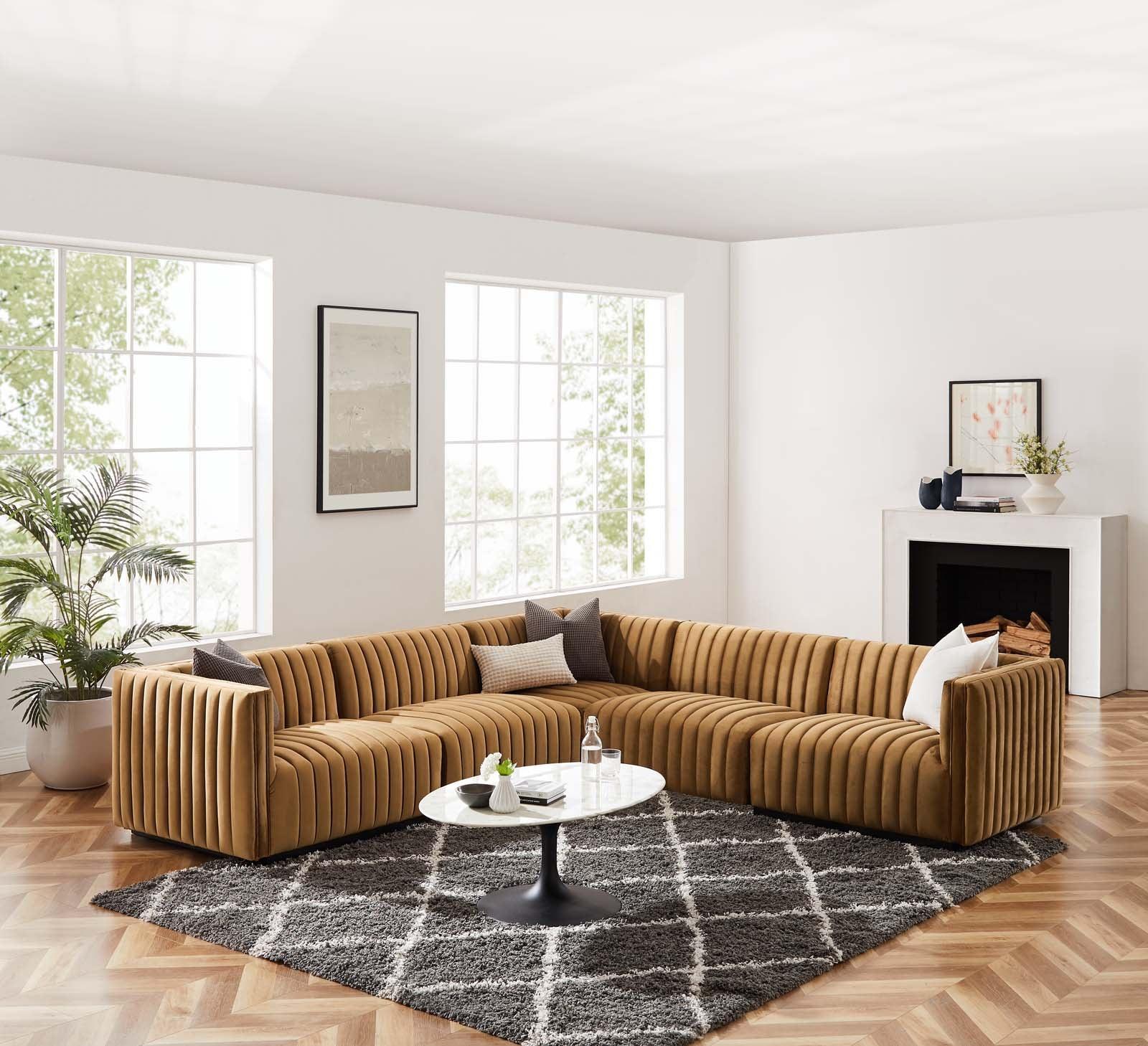 Conjure Channel Tufted Performance Velvet 5-Piece Sectional, EEI-5771 FredCo