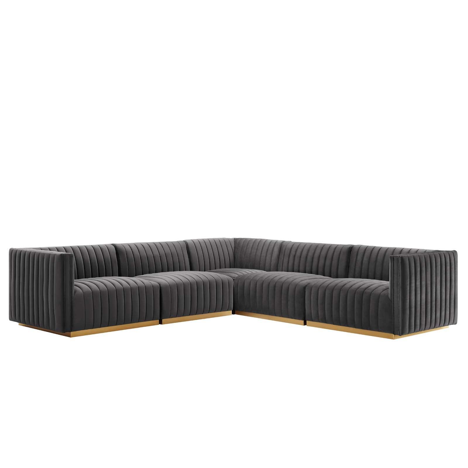 Conjure Channel Tufted Performance Velvet 5-Piece Sectional, EEI-5849 FredCo