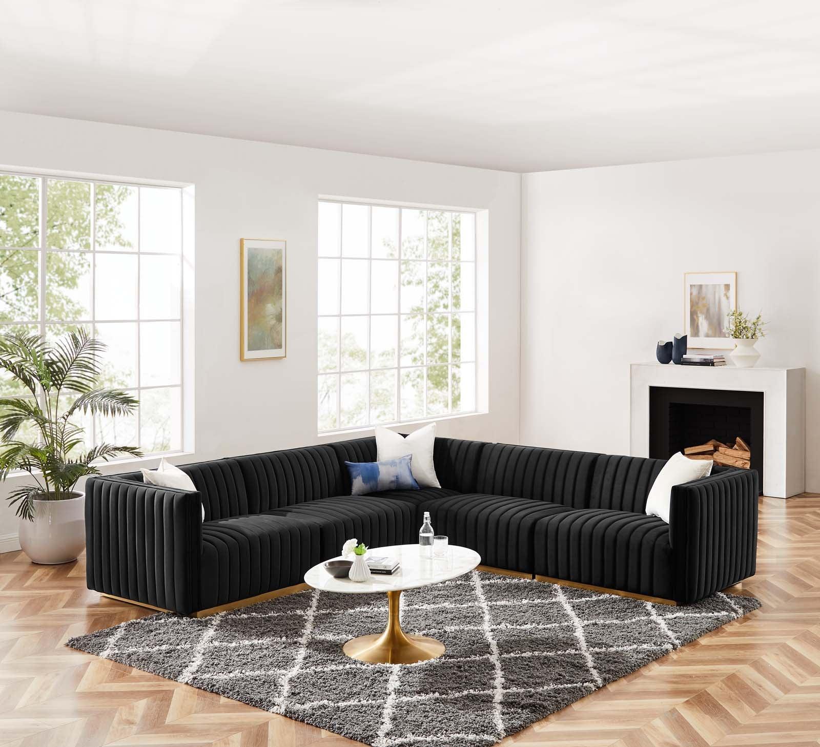 Conjure Channel Tufted Performance Velvet 5-Piece Sectional, EEI-5849 FredCo