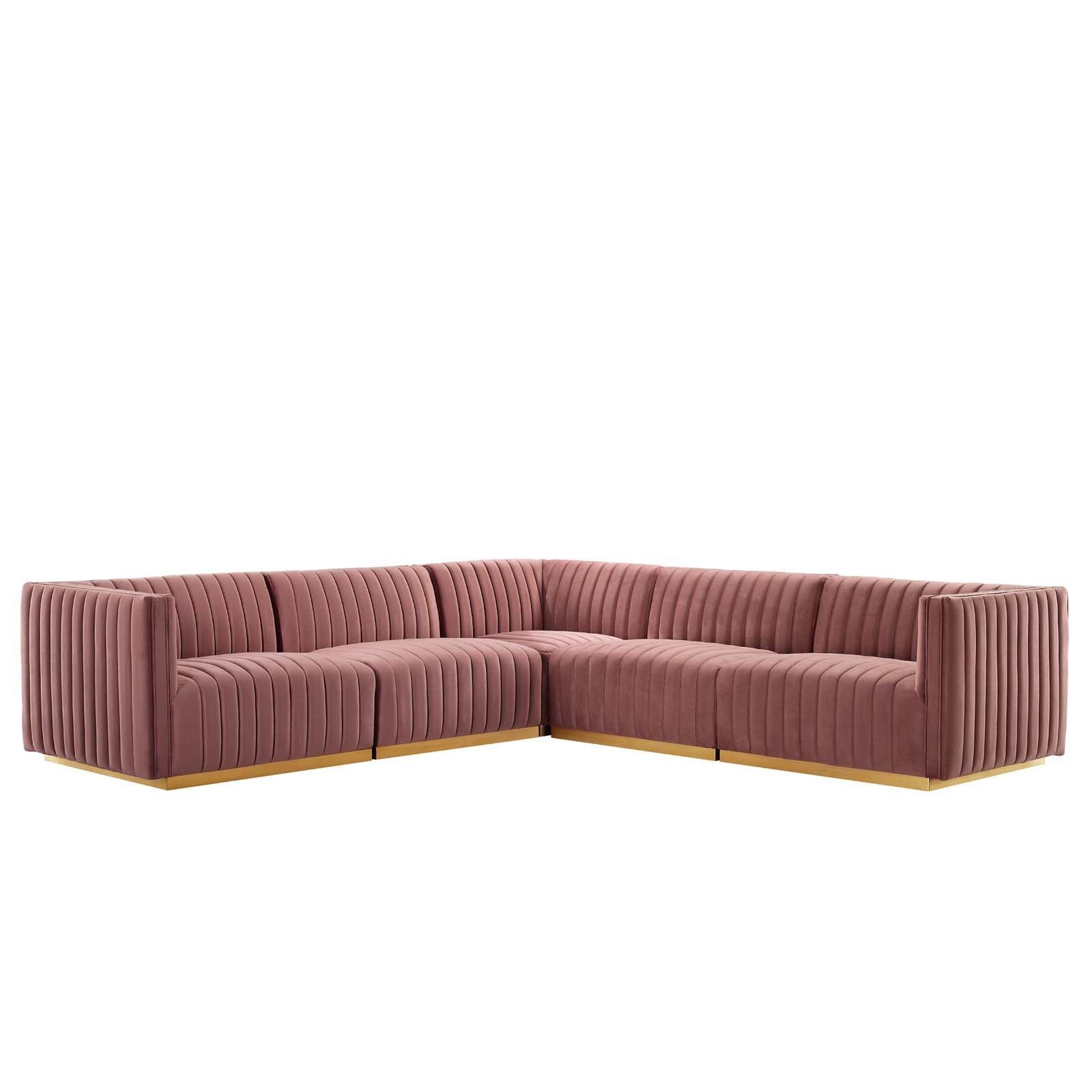 Conjure Channel Tufted Performance Velvet 5-Piece Sectional, EEI-5850 FredCo