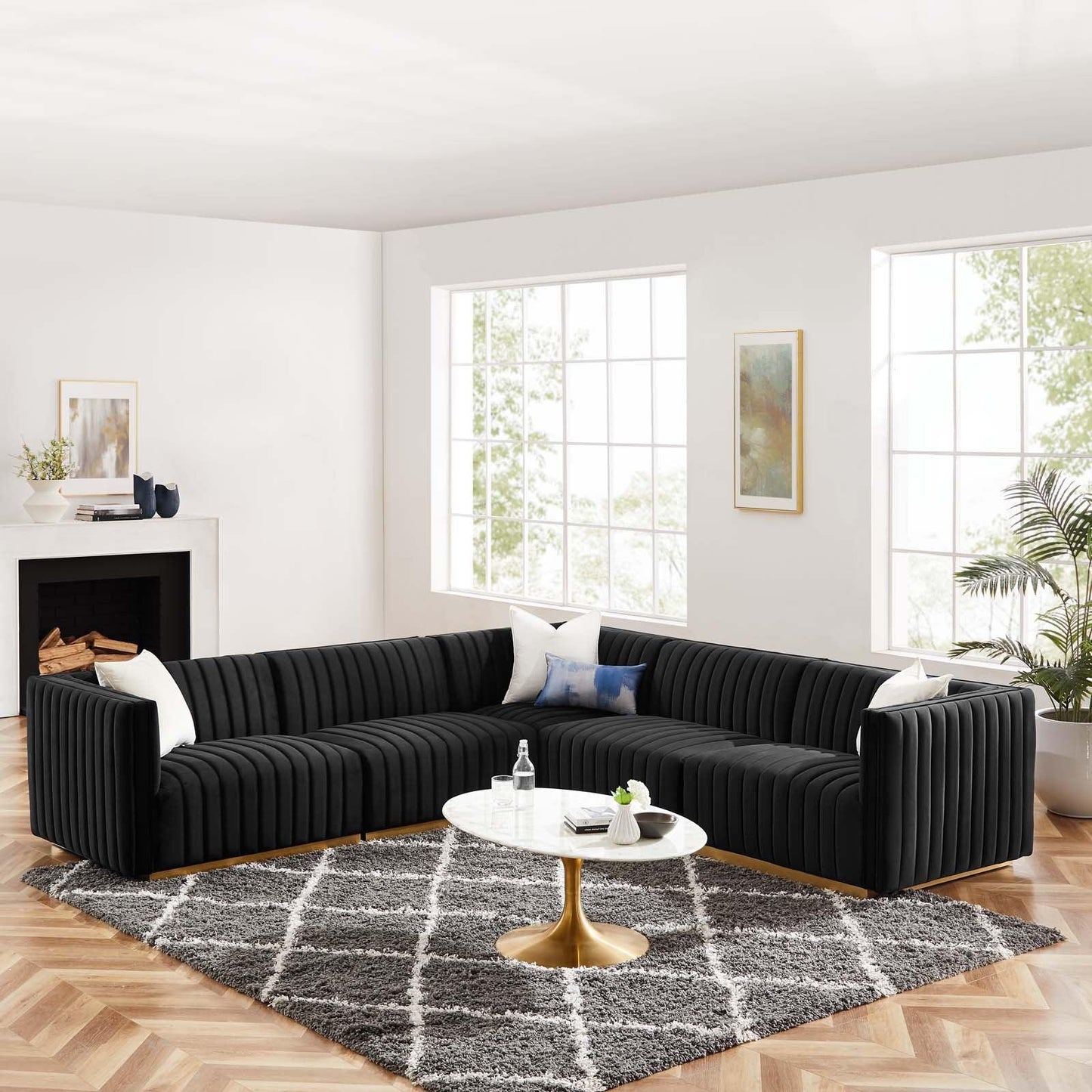 Conjure Channel Tufted Performance Velvet 5-Piece Sectional, EEI-5850 FredCo