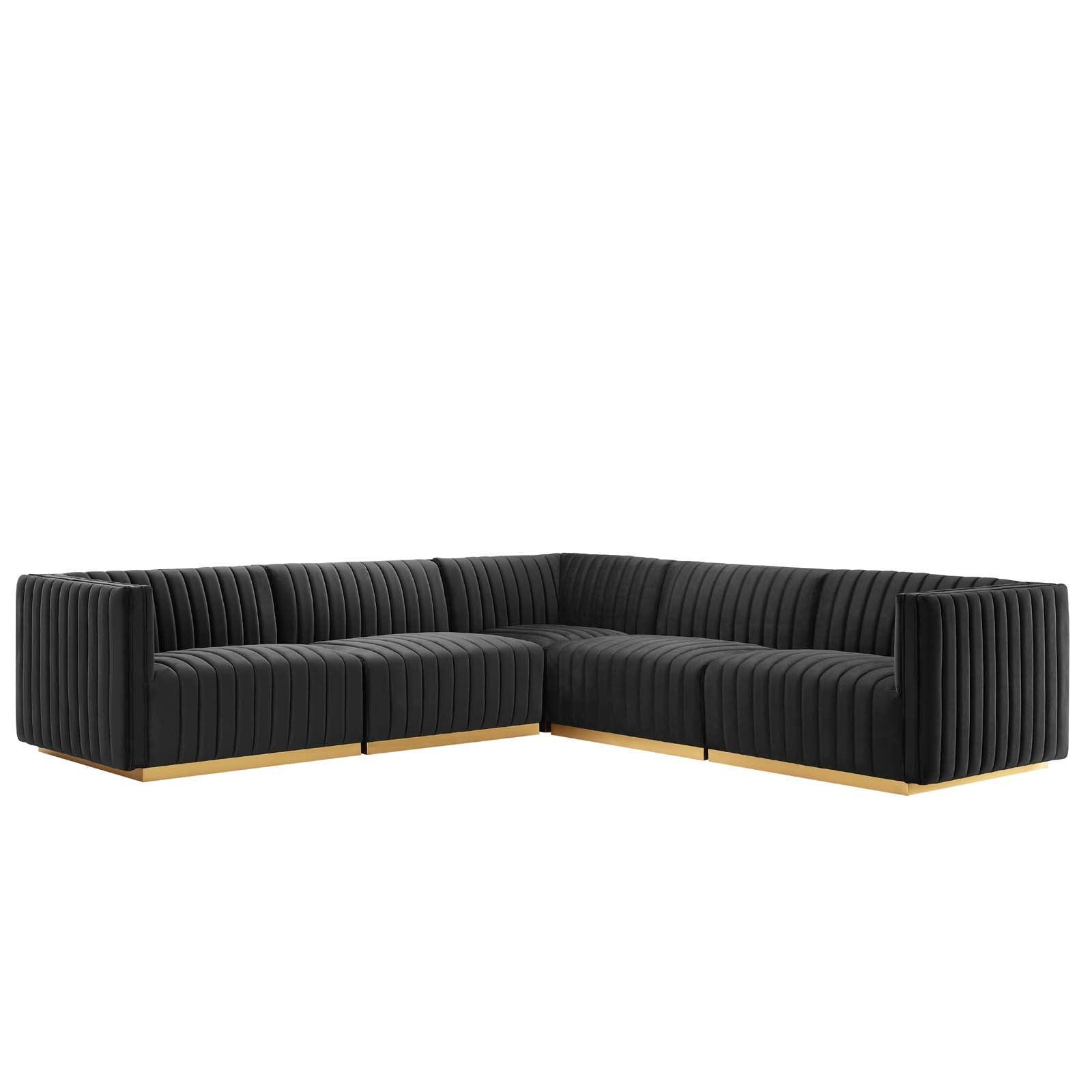 Conjure Channel Tufted Performance Velvet 5-Piece Sectional, EEI-5850 FredCo